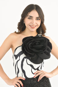 Fashion Styled Body ondas Flor 3D Blanco con Negro