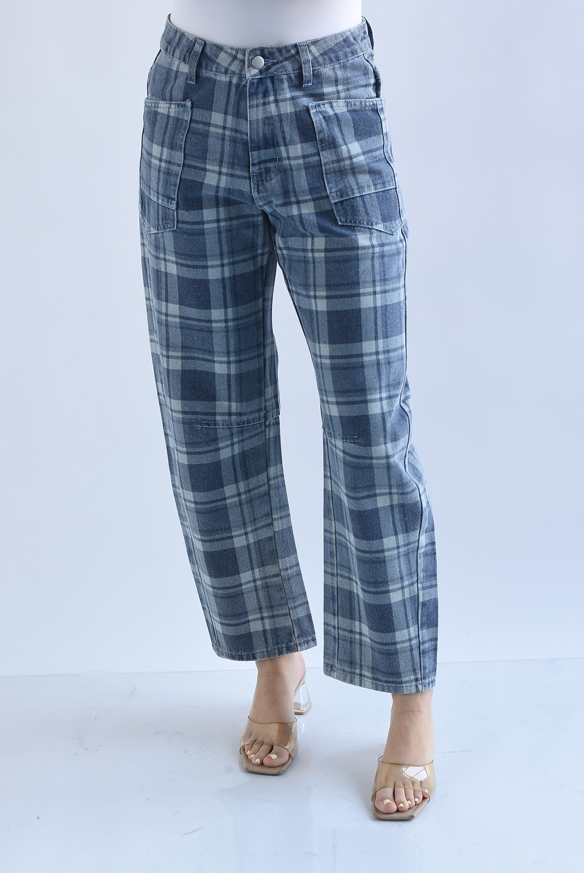 Jeans barrel caudros bolsillos