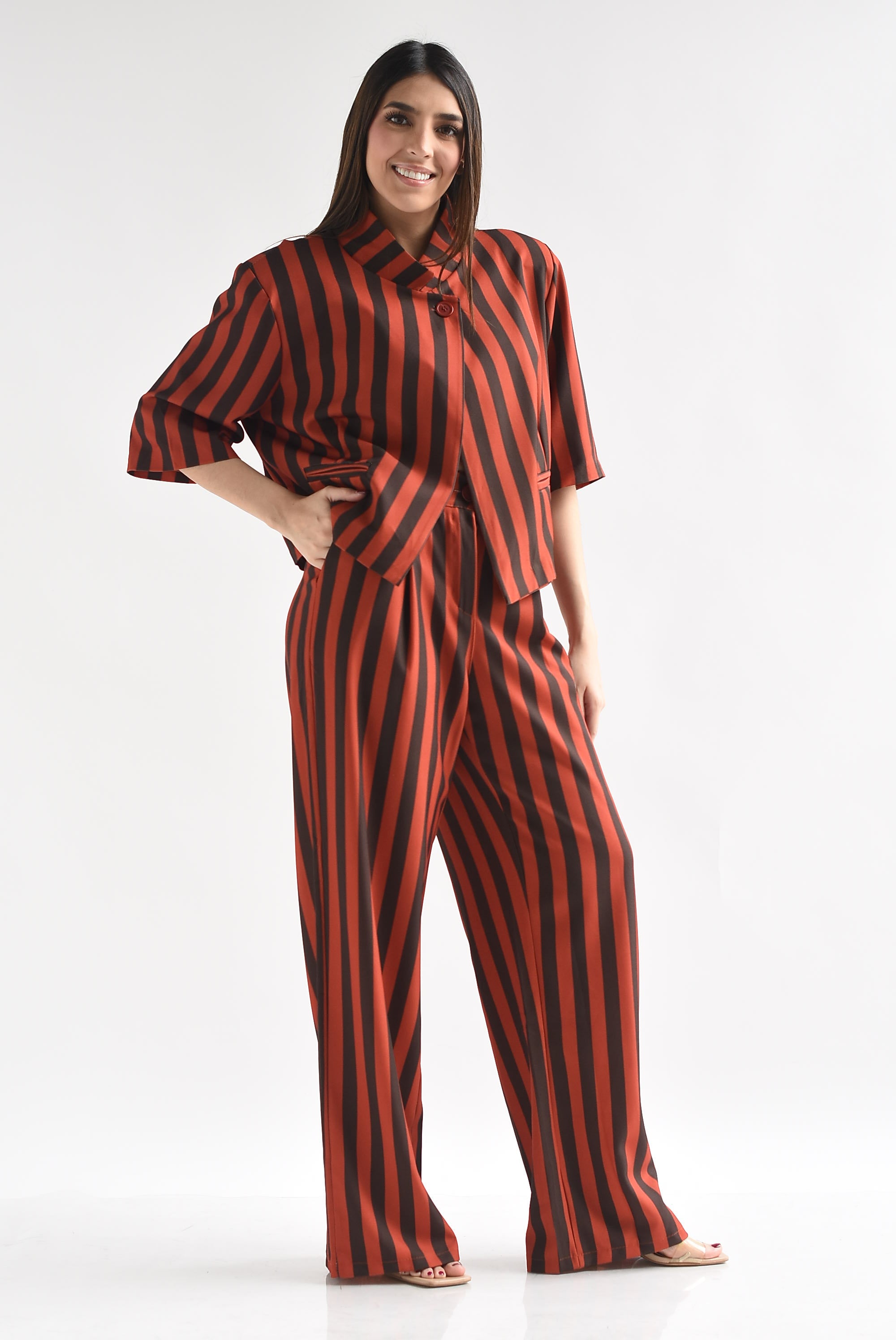 Set Pantalón y Blazer cruzado rayas