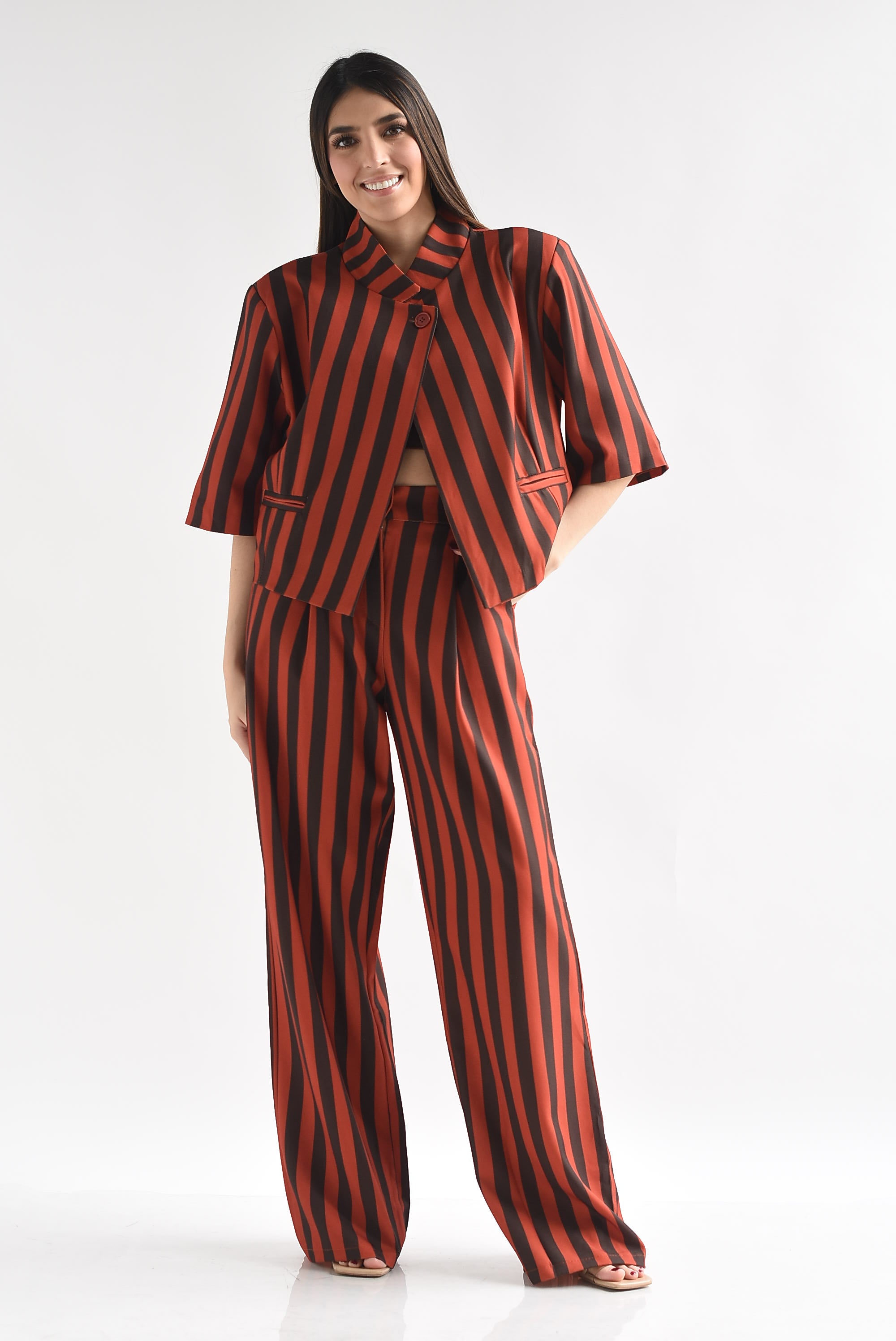 Set Pantalón y Blazer cruzado rayas