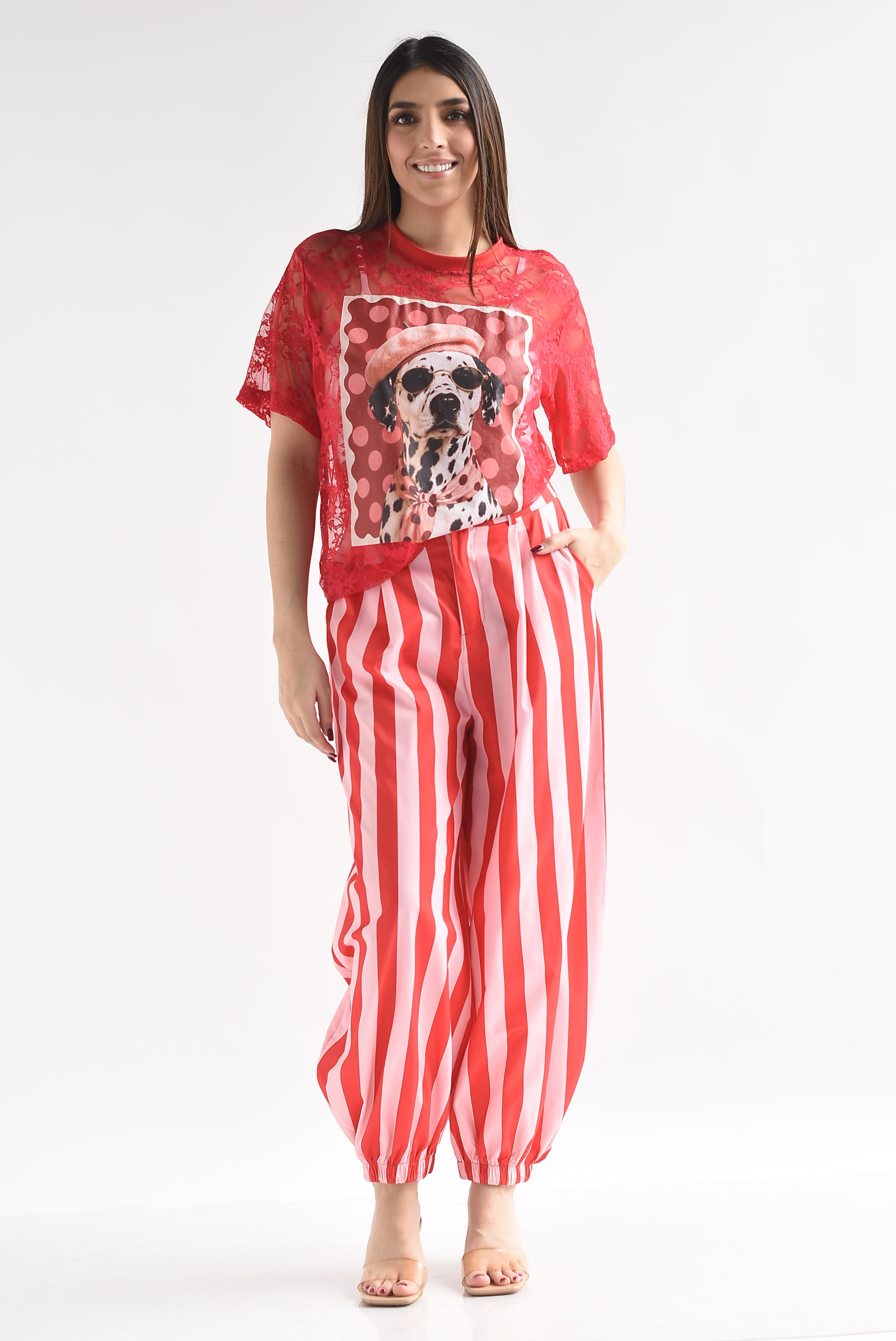 T-Shirt perro gafas polka dots encaje