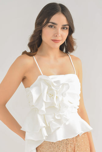 Blusa asimétrica Flor olanes Blanca