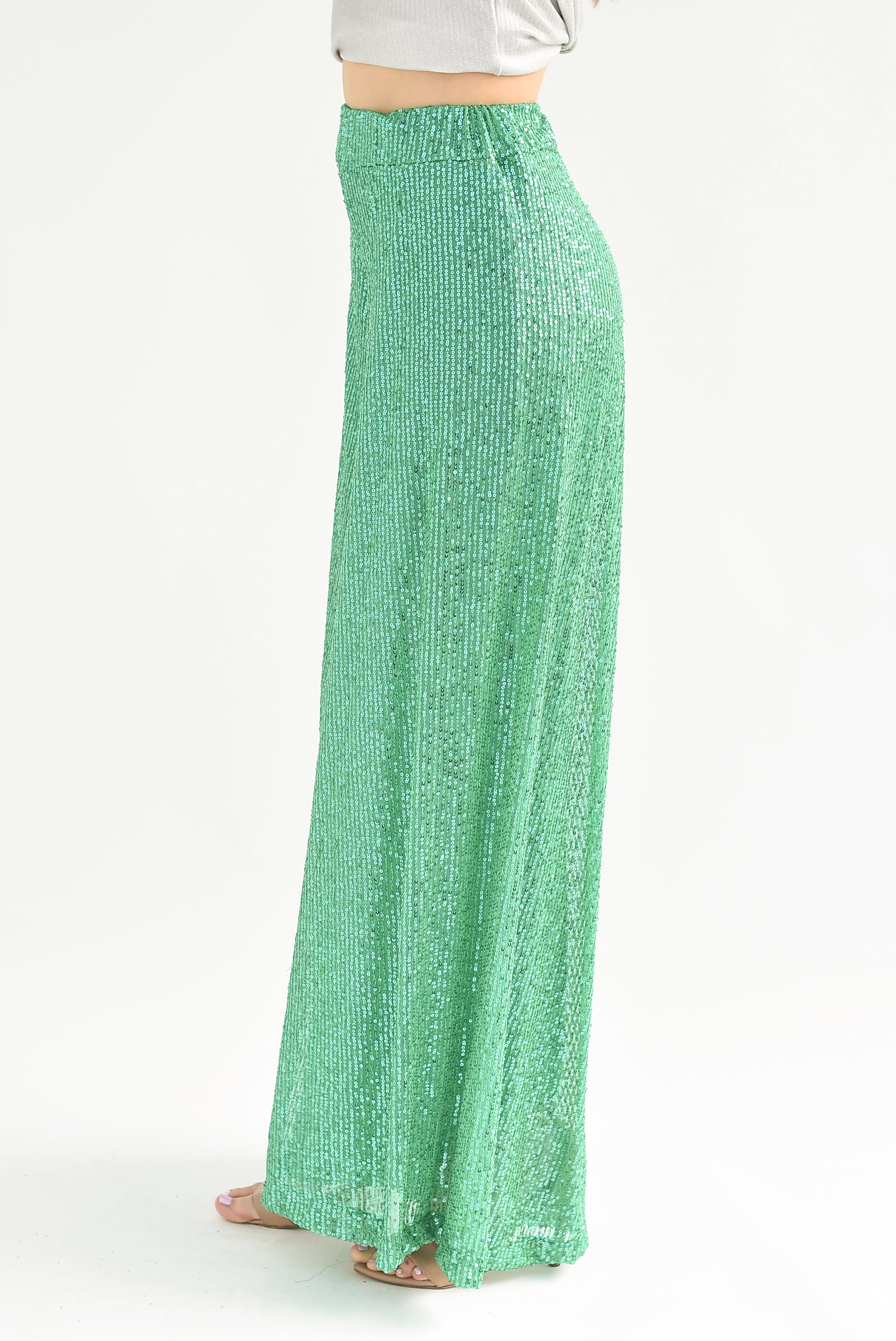 Pantalón lentejuela pata elefante Verde