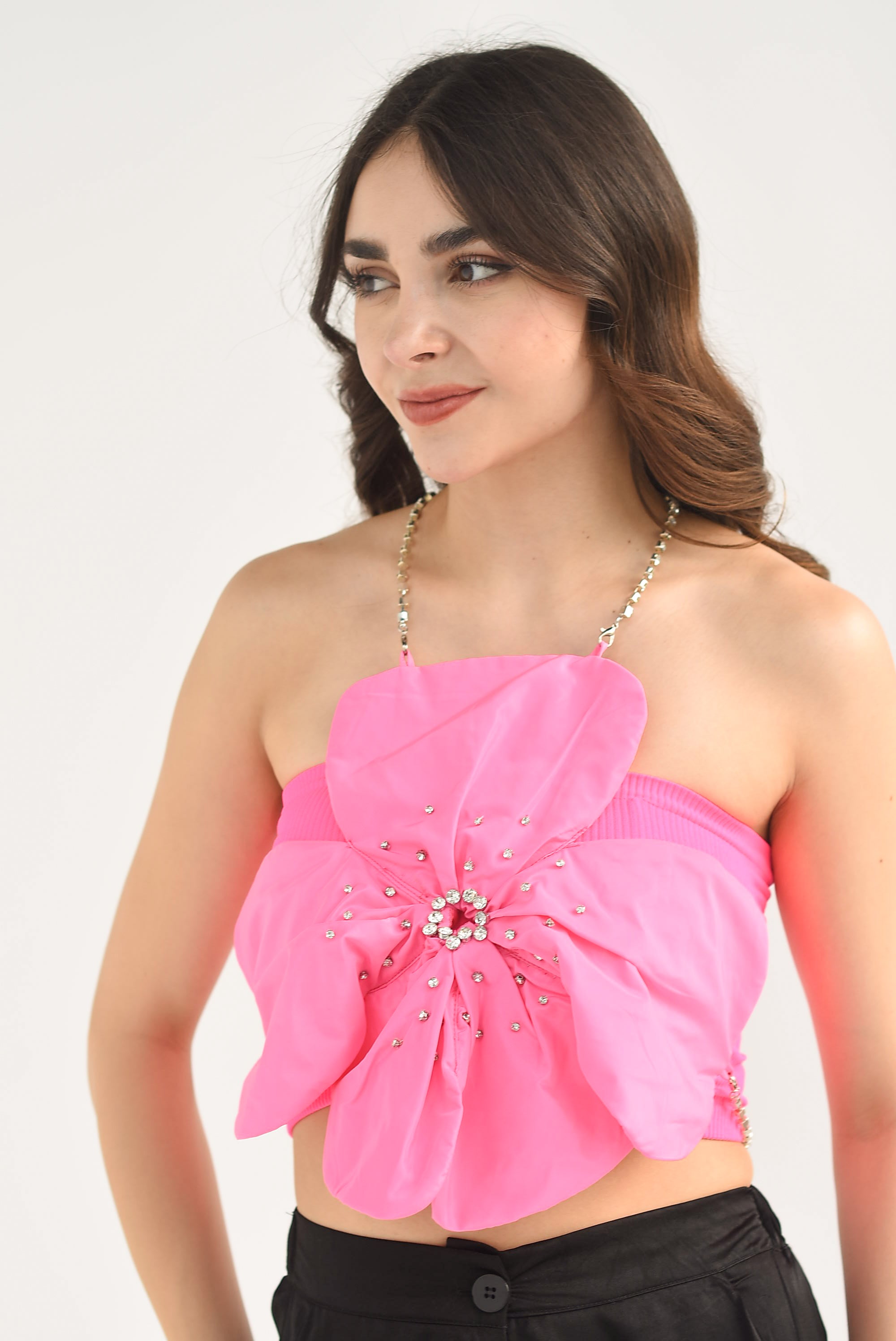 Top Flor con brillos Rosa