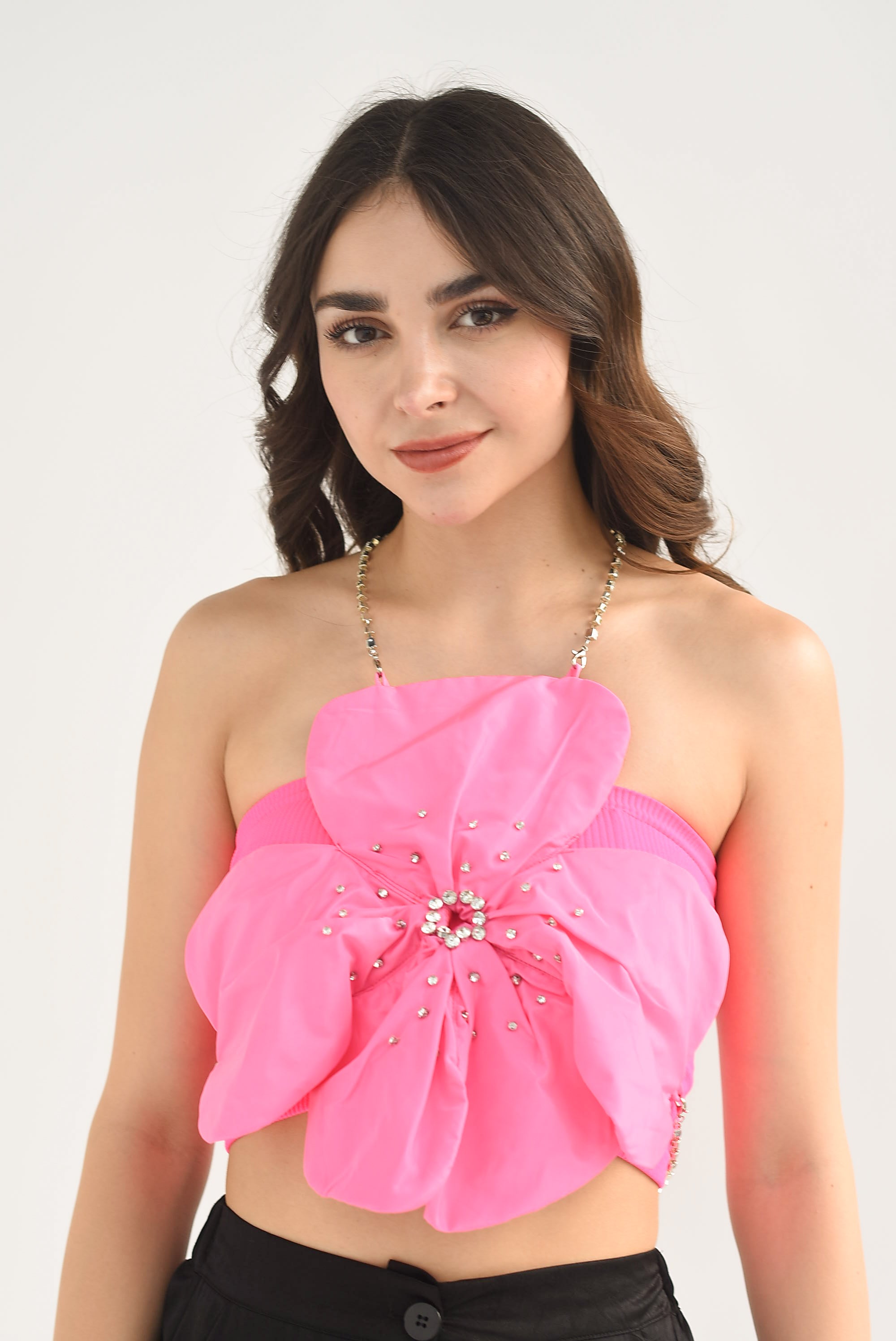 Top Flor con brillos Rosa