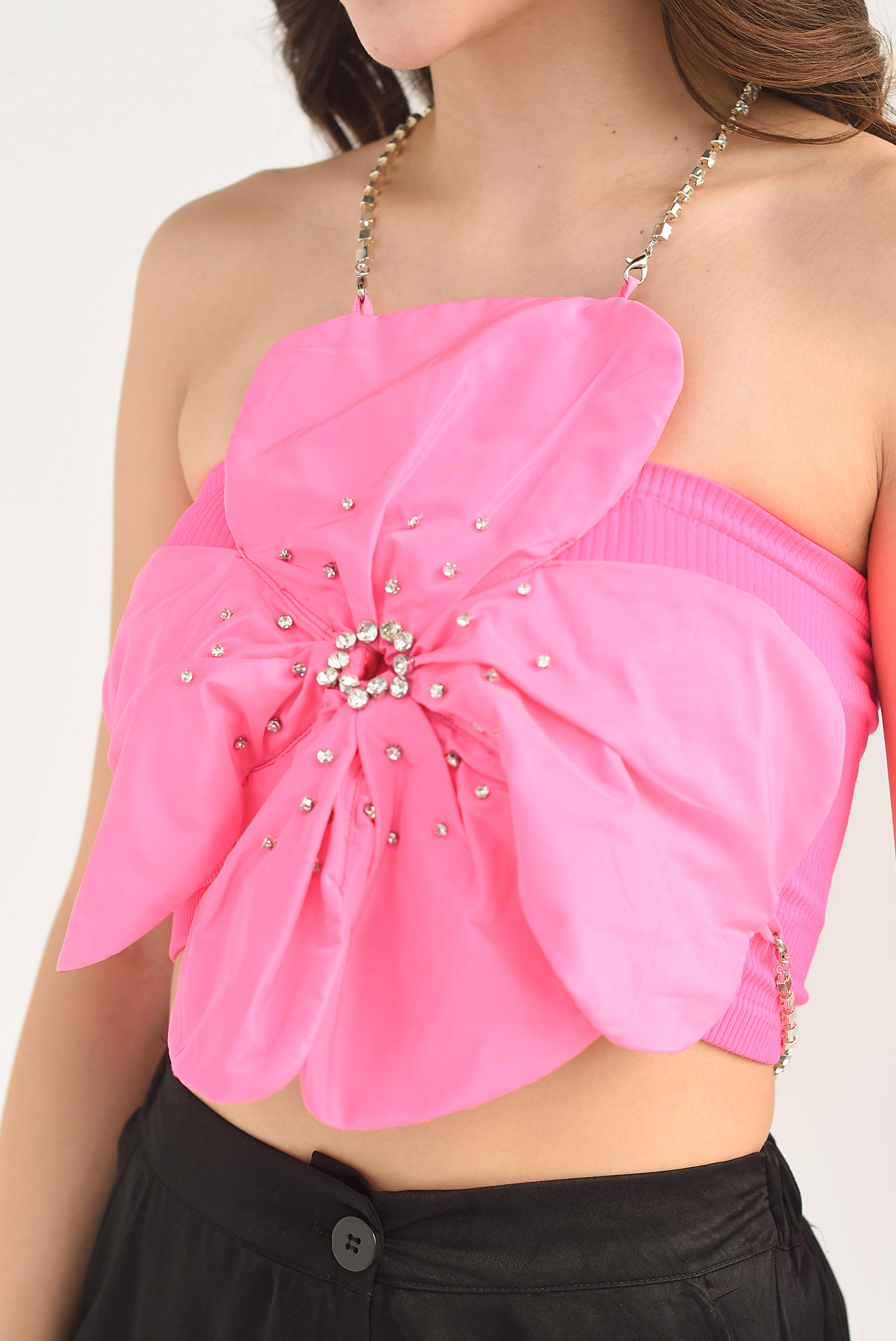 Top Flor con brillos Rosa