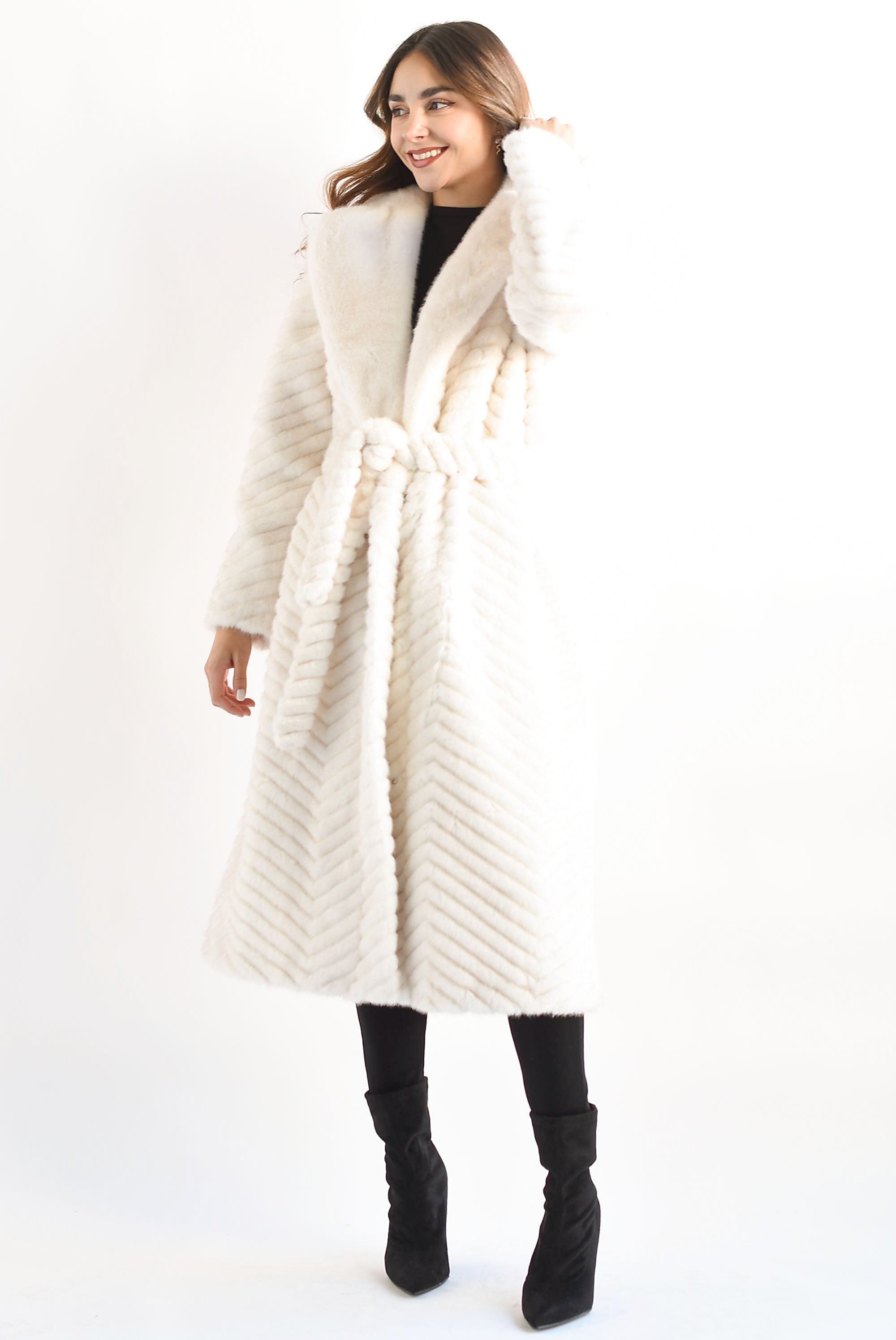 Abrigo largo fake mink Ivory