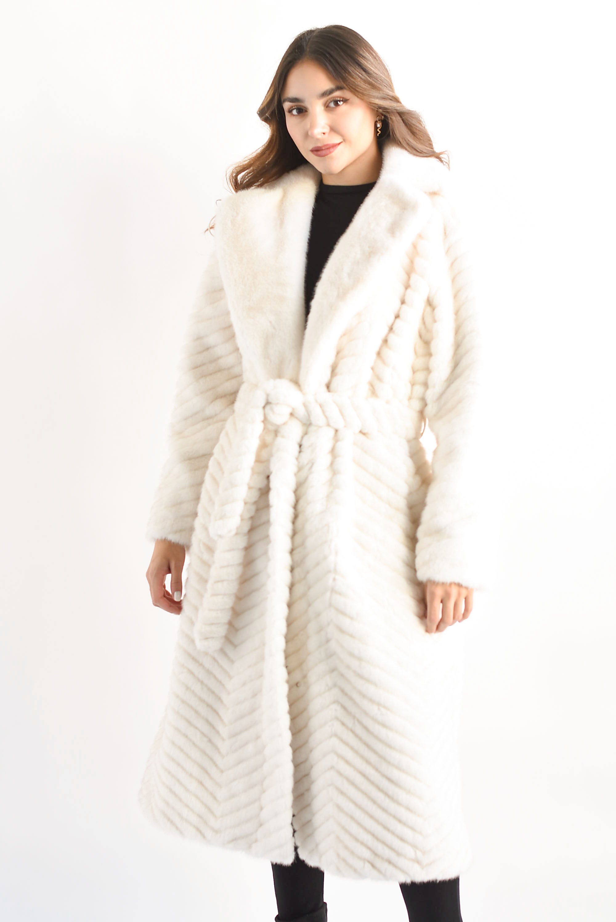 Abrigo largo fake mink Ivory