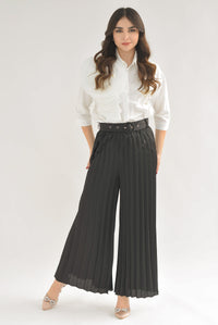 Fashion Styled Pantalón plisado con cinturón Negro