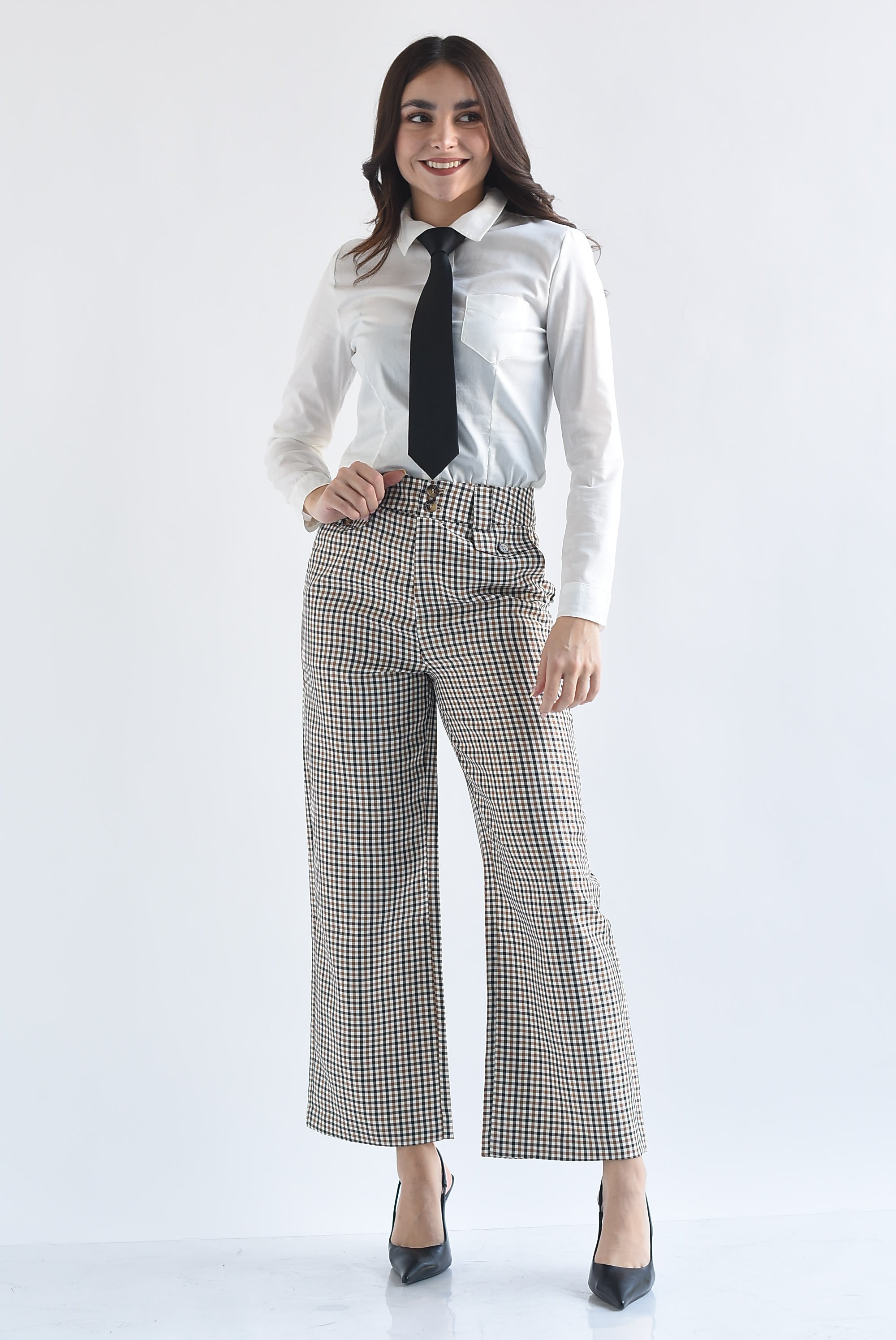 Pantalón wide leg cuadros