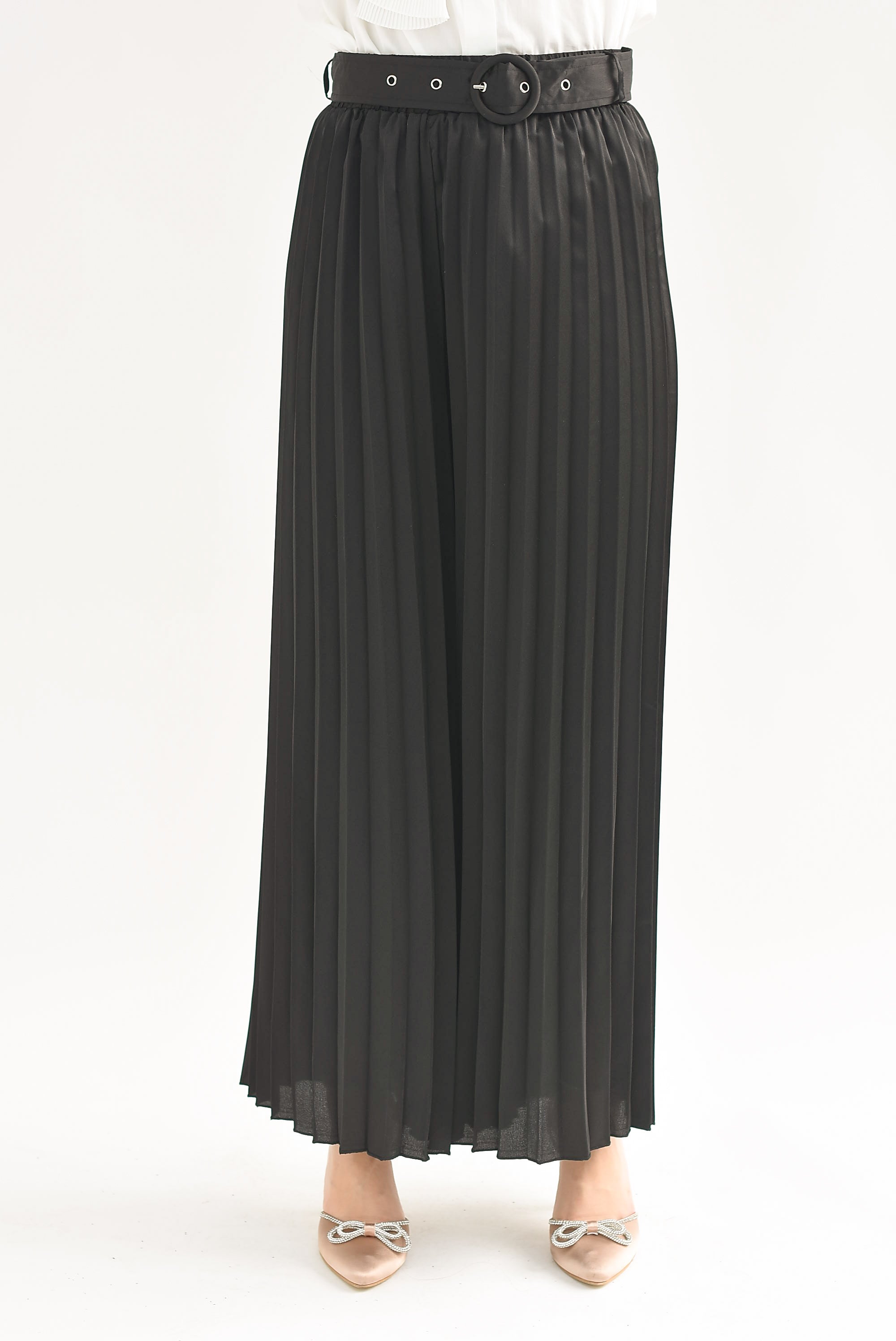 Pantalón plisado con cinturón Negro