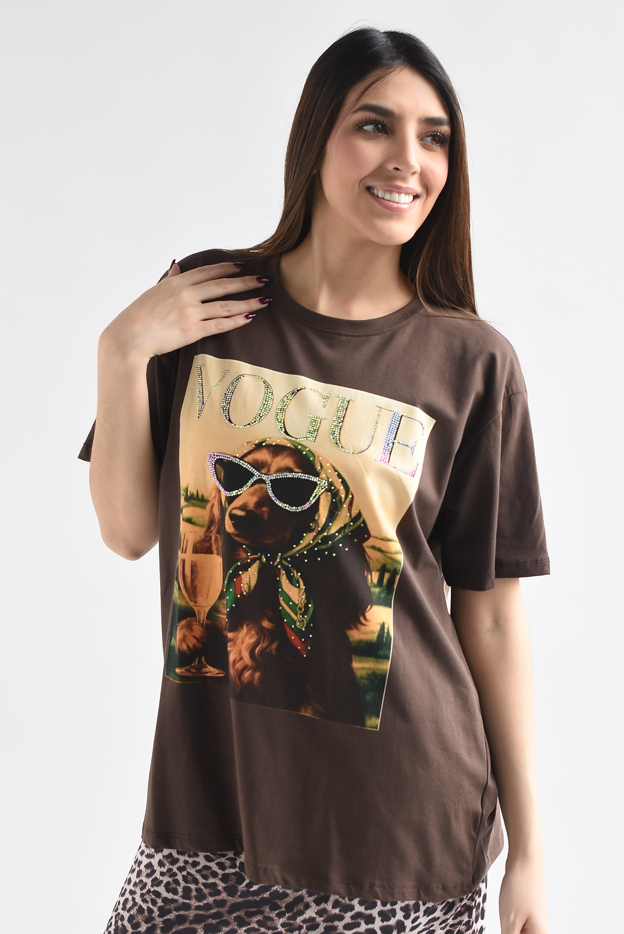 T-Shirt VOGUE perro lentes brillos
