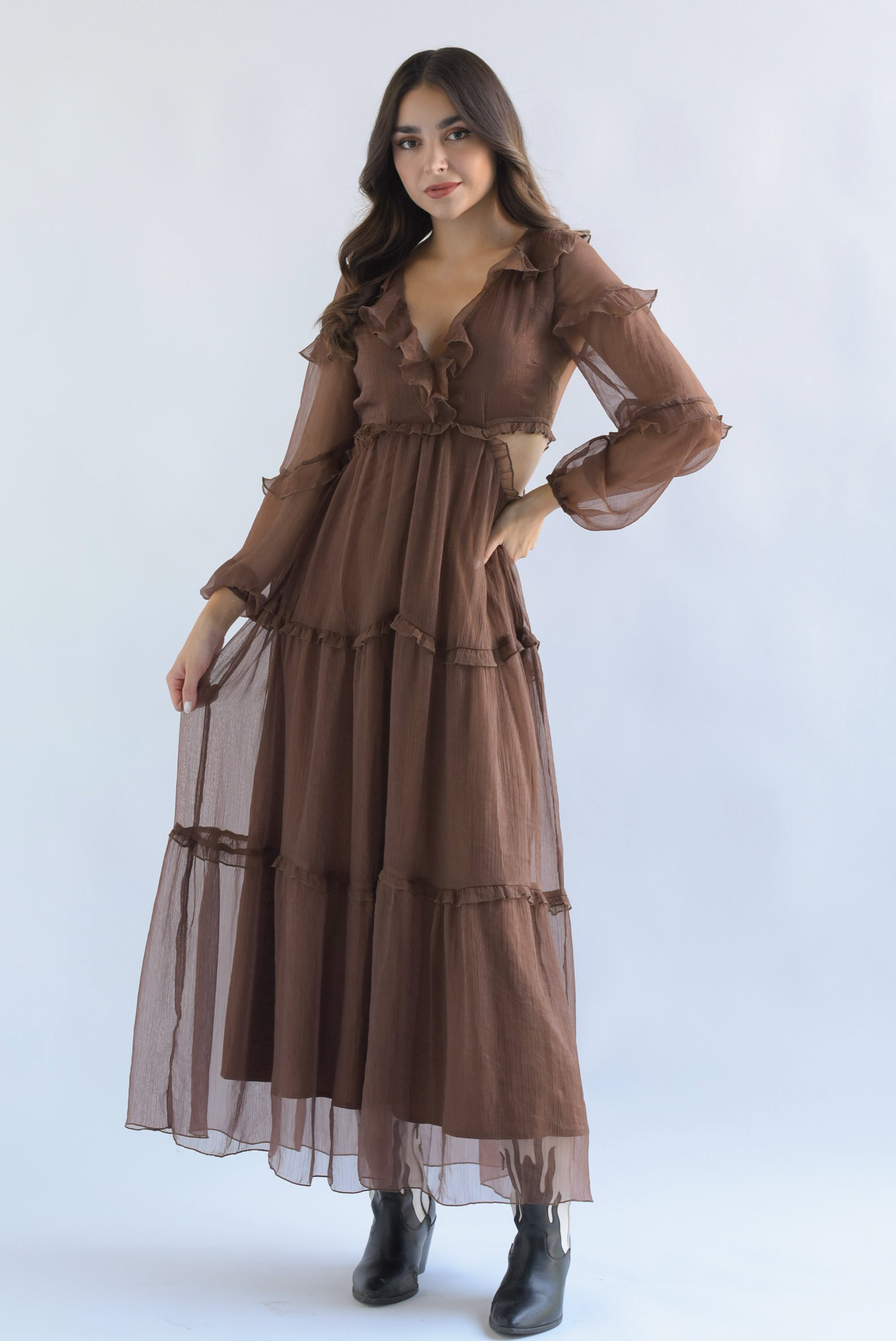 Vestido largo cut-out gasa Espresso