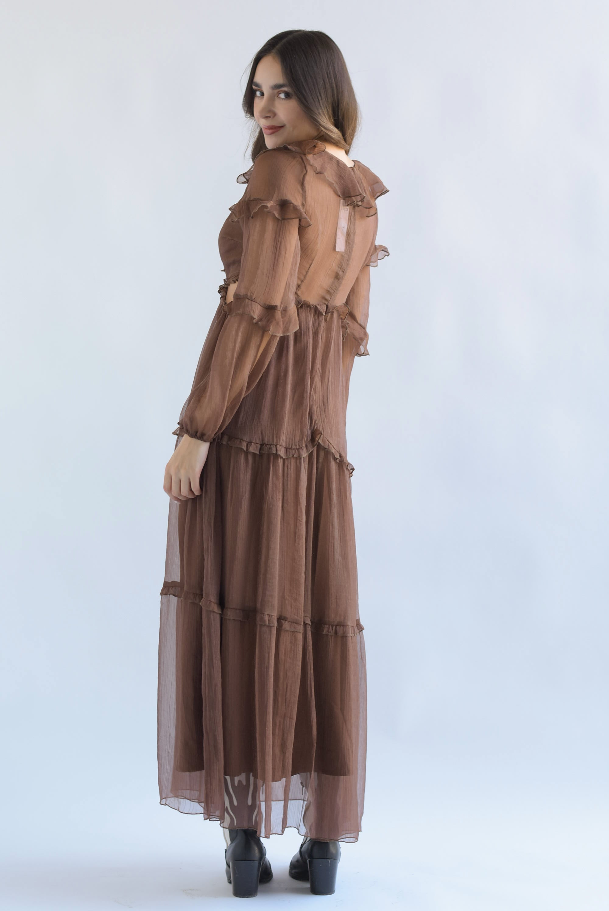 Vestido largo cut-out gasa Espresso