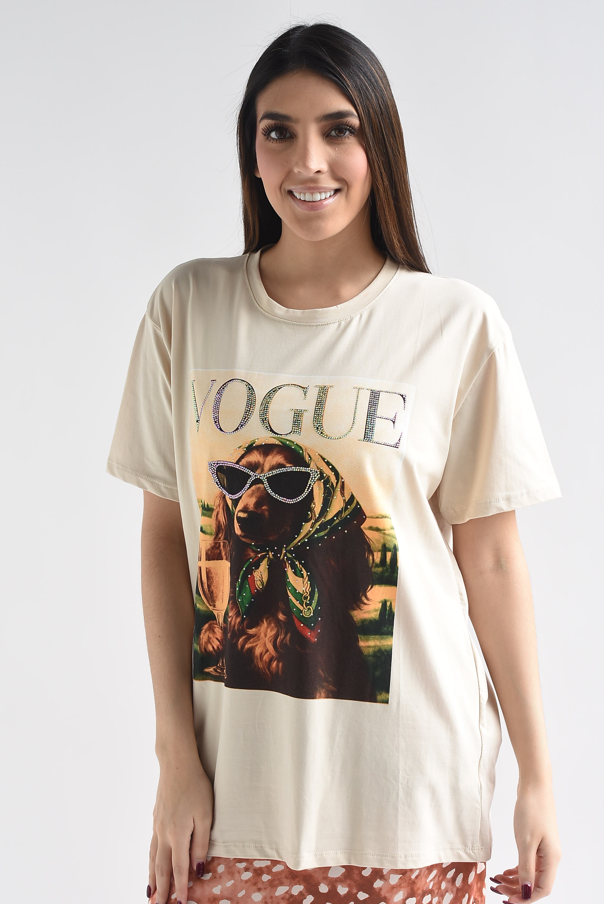 T-Shirt VOGUE perro lentes brillos