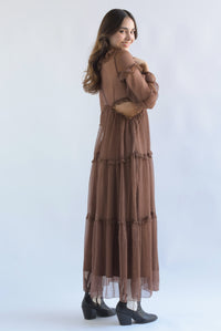 Fashion Styled Vestido largo cut-out gasa Espresso