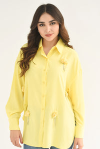 Fashion Styled Camisa larga Flor y Brillos Amarilla