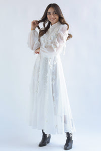 Fashion Styled Vestido largo tiras pétalos Blanco