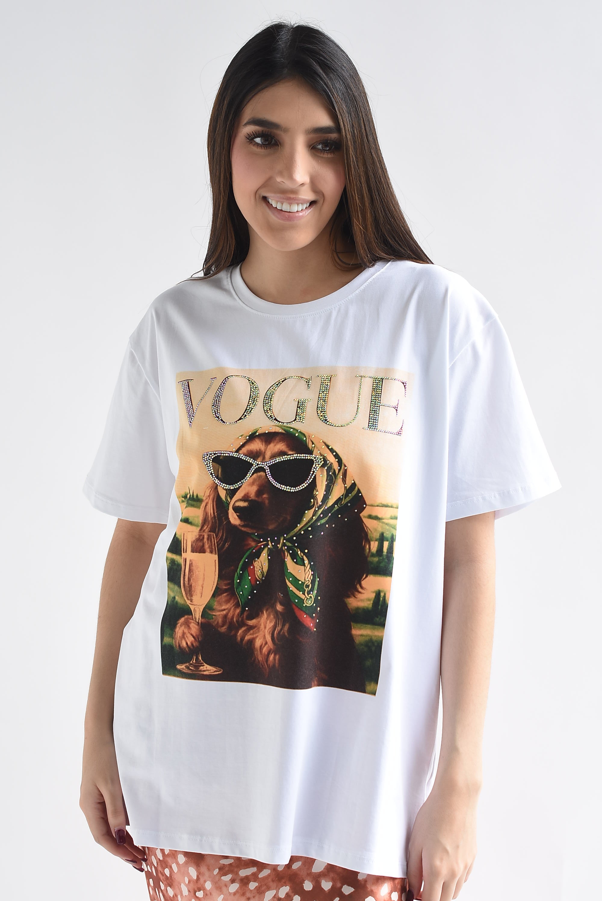 T-Shirt VOGUE perro lentes brillos