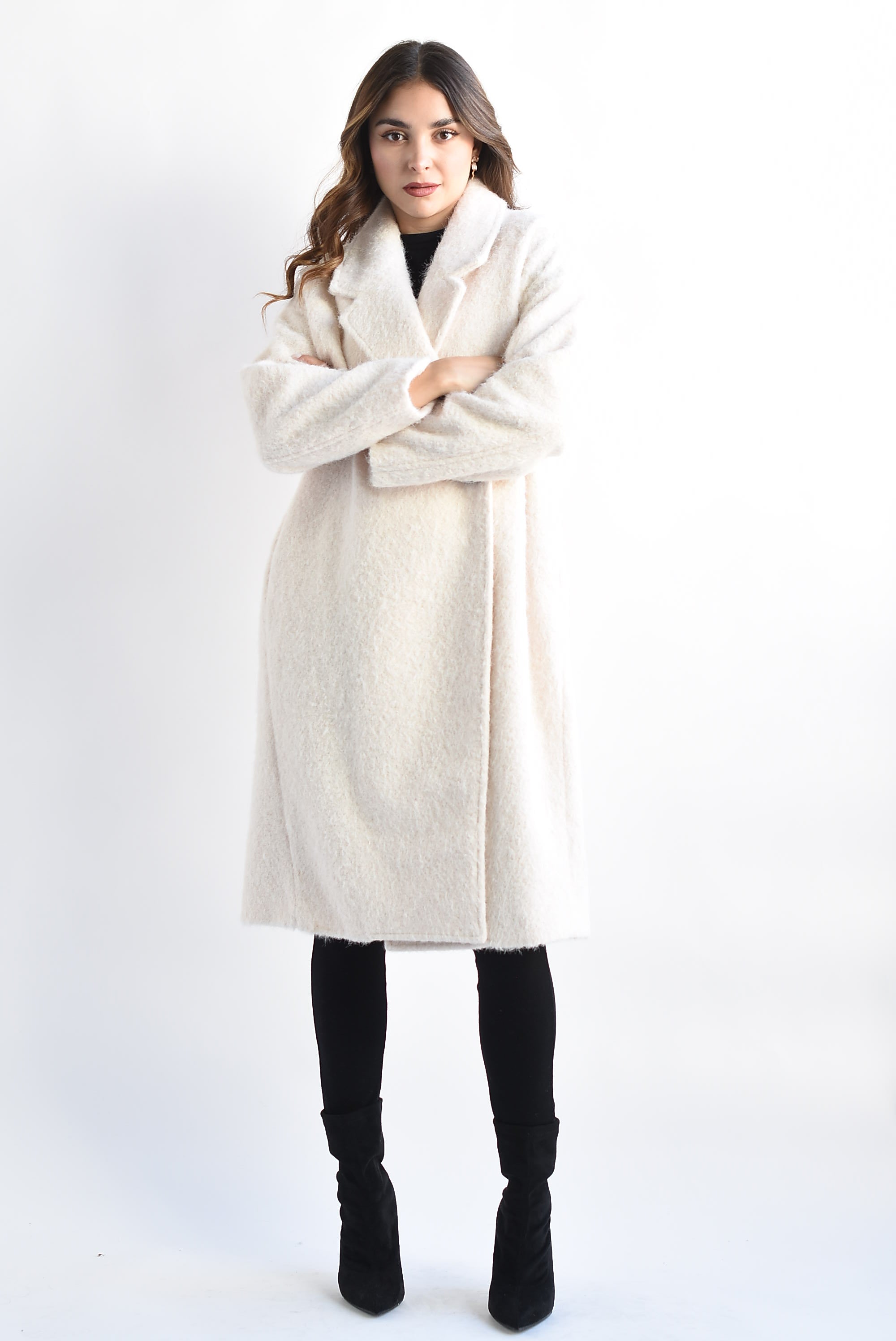 Abrigo largo tipo lana Ivory