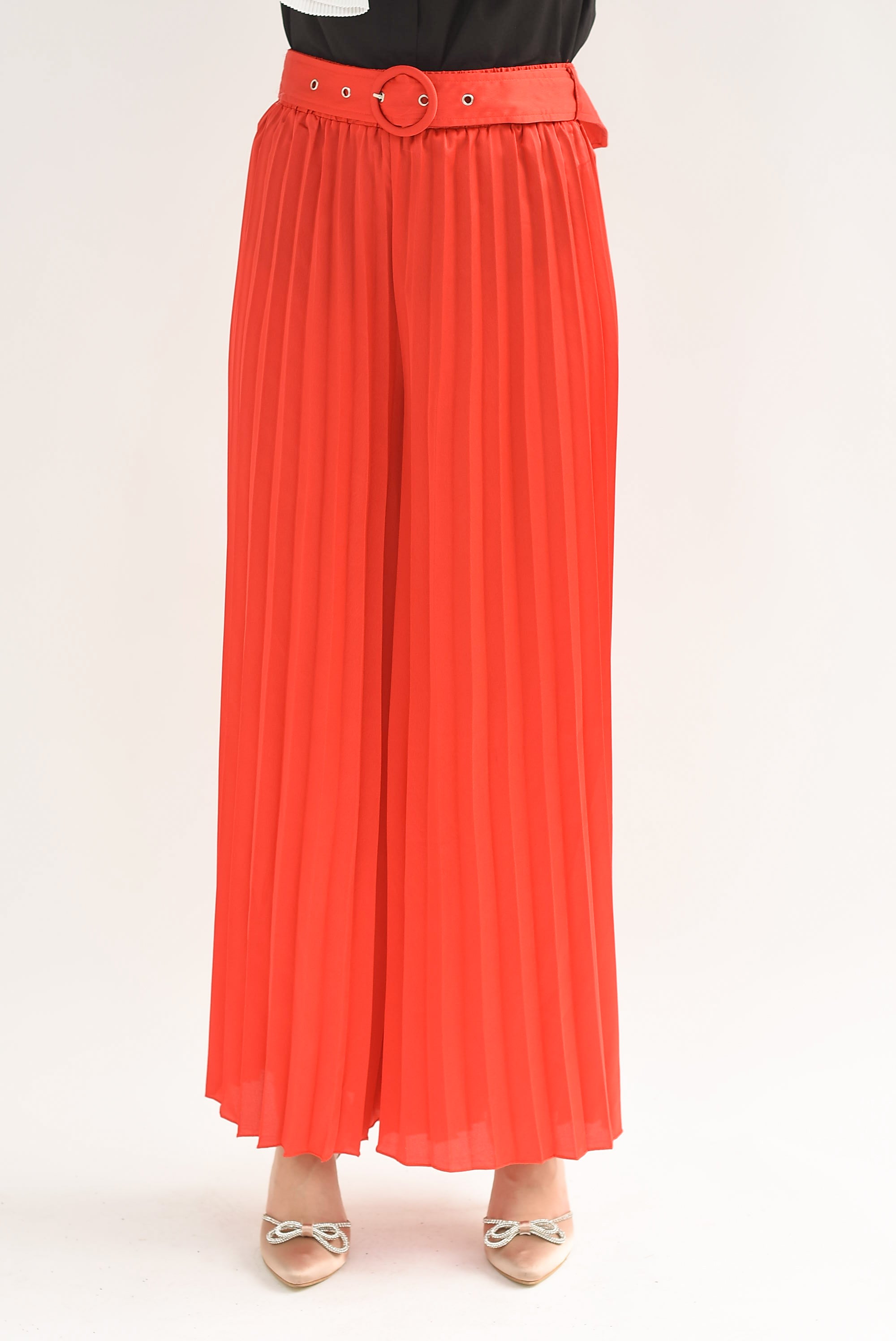 Pantalón plisado con cinturón Rojo