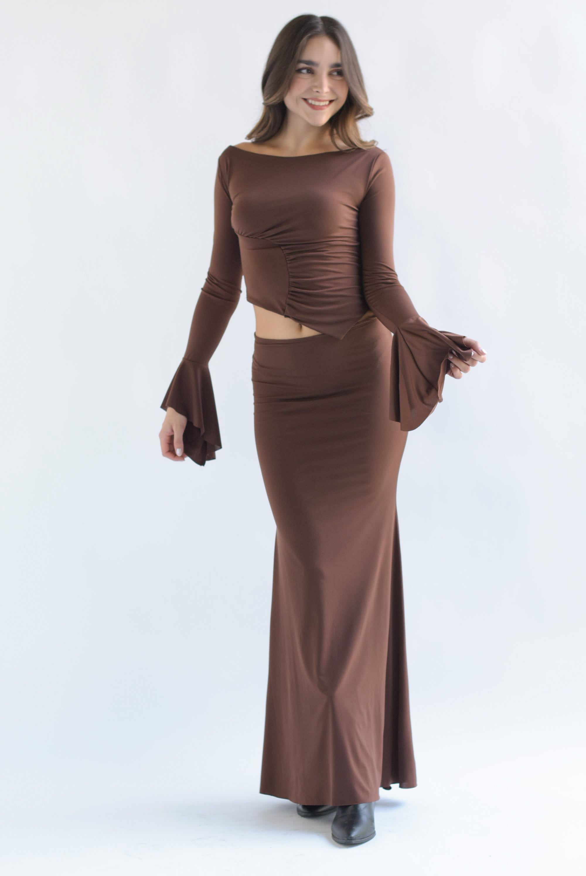Set Falda sirena y Top campana Espresso