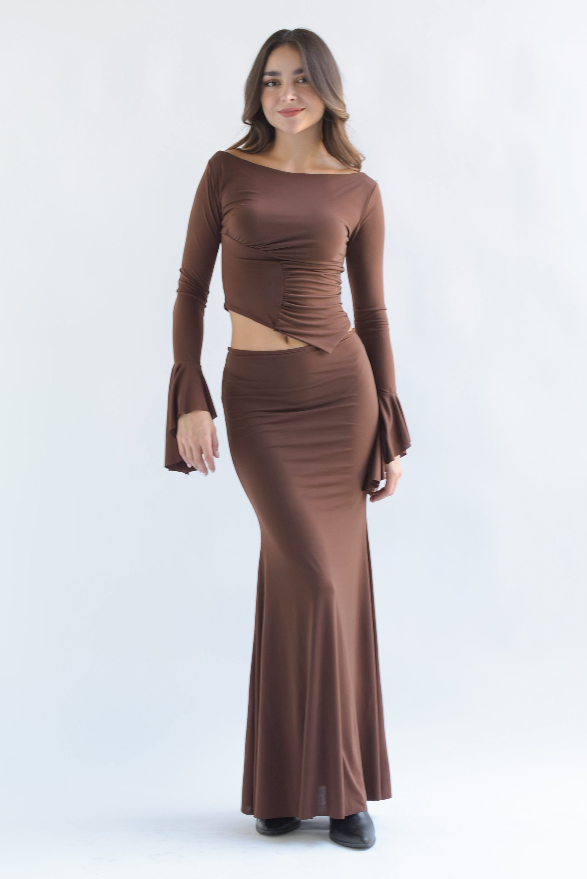 Set Falda sirena y Top campana Espresso