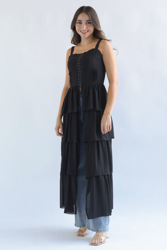 Maxi blusa tira bordada olanes Negro