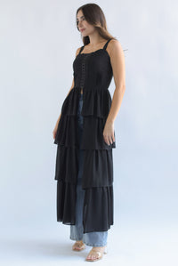 Fashion Styled Maxi blusa tira bordada olanes Negro