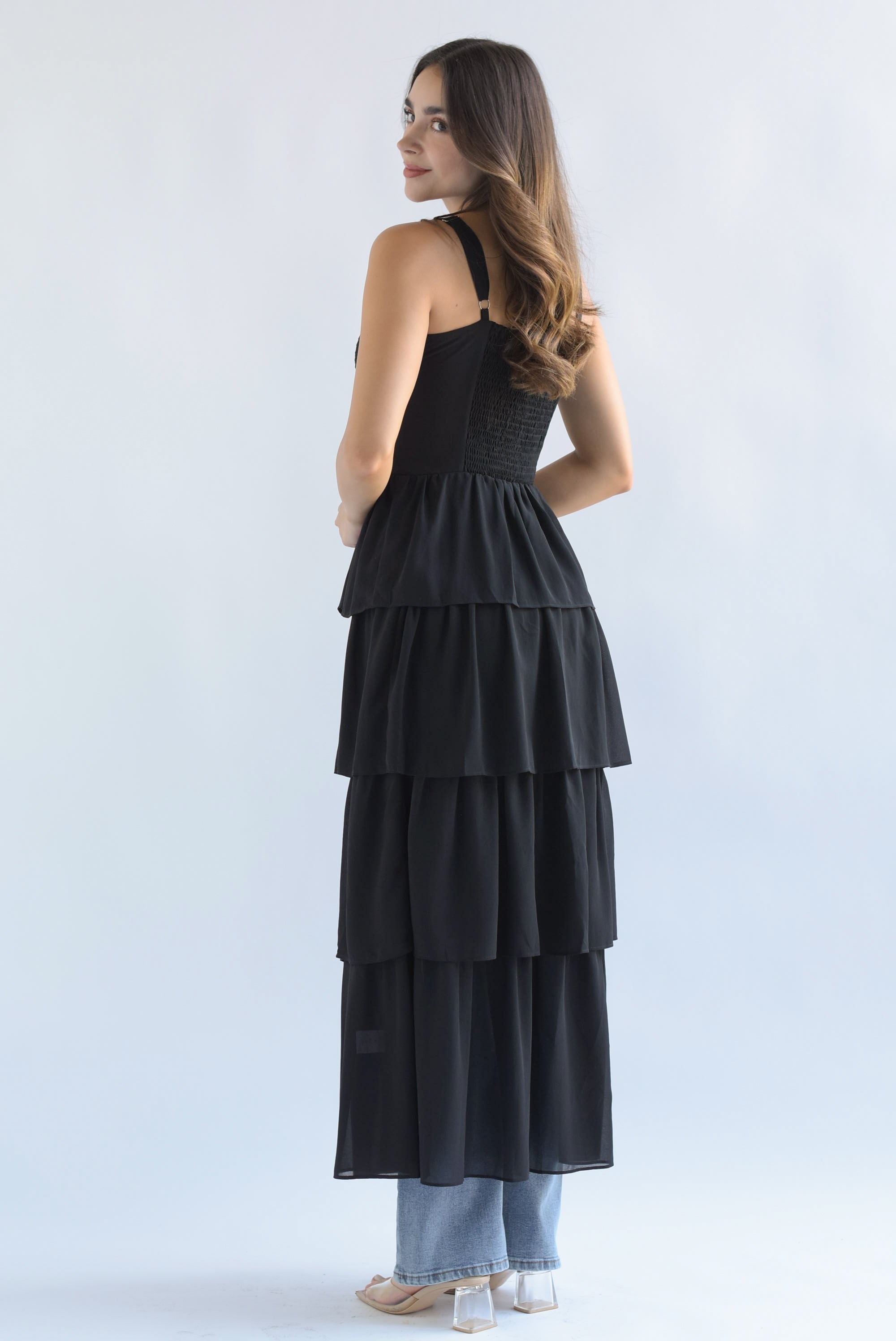 Maxi blusa tira bordada olanes Negro