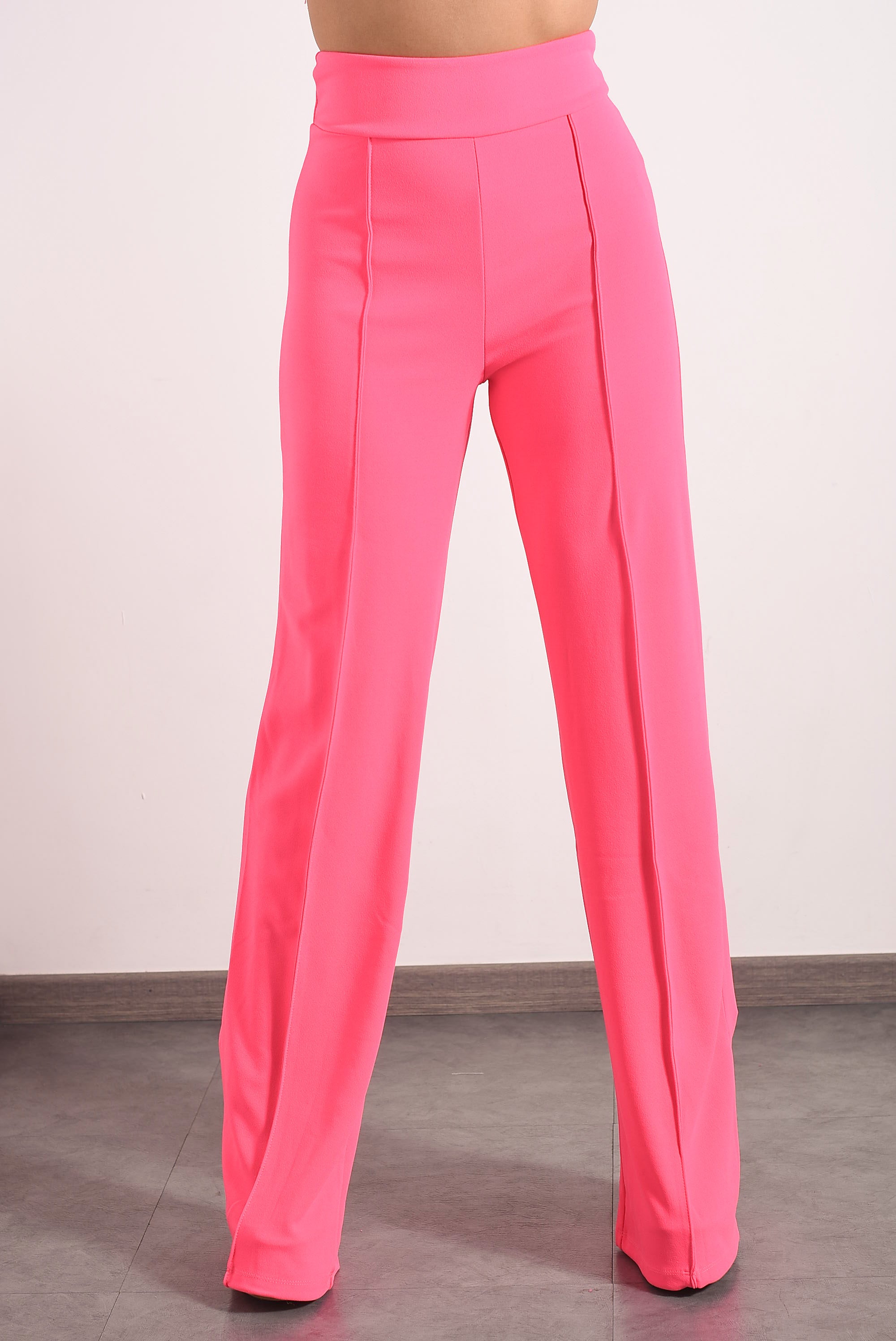 Pantalón pierna ancha y cintura alta Rosa Neón