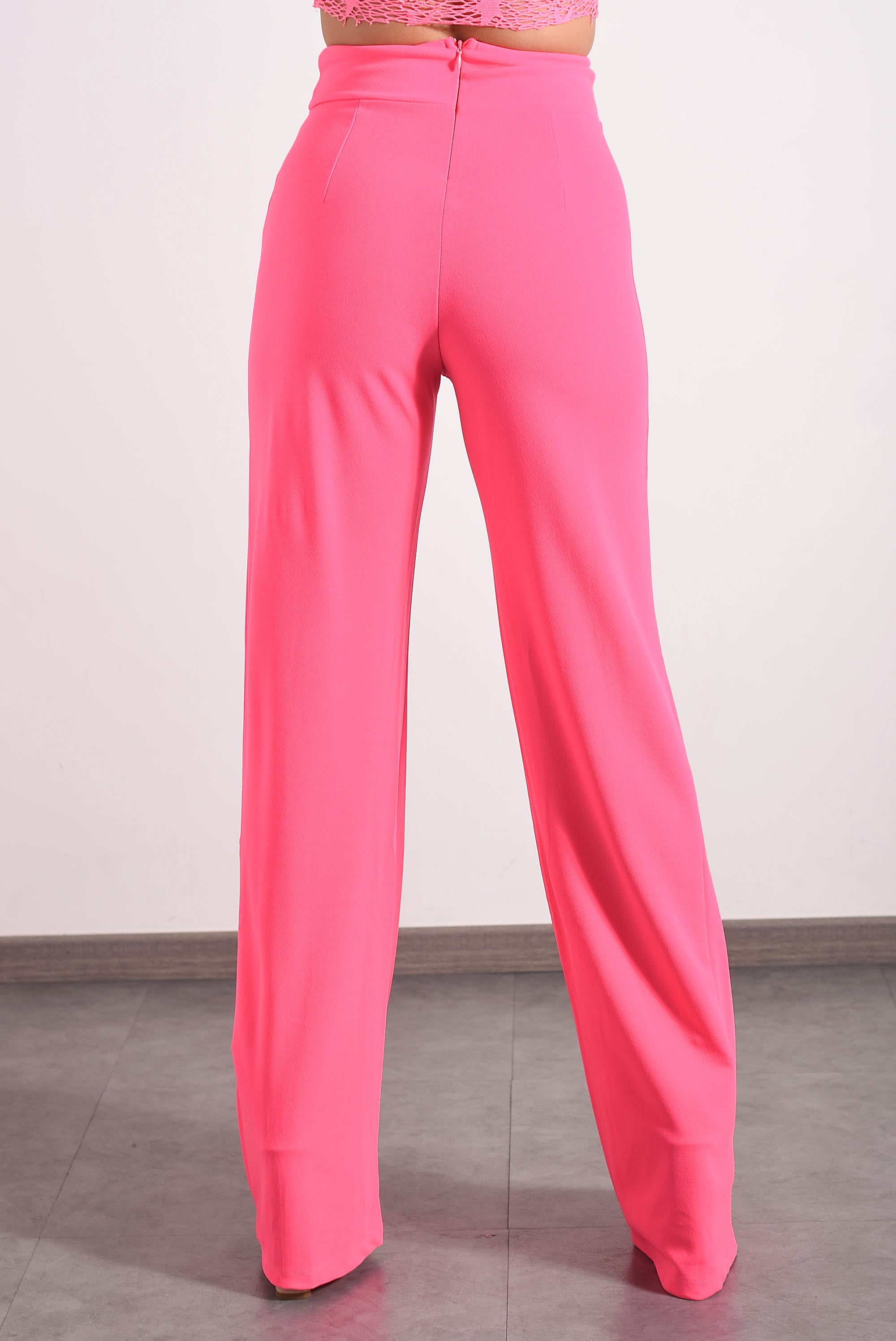 Pantalón pierna ancha y cintura alta Rosa Neón