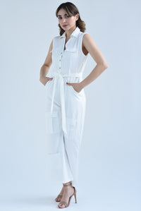 Fashion Styled Jumpsuit cargo Blanco