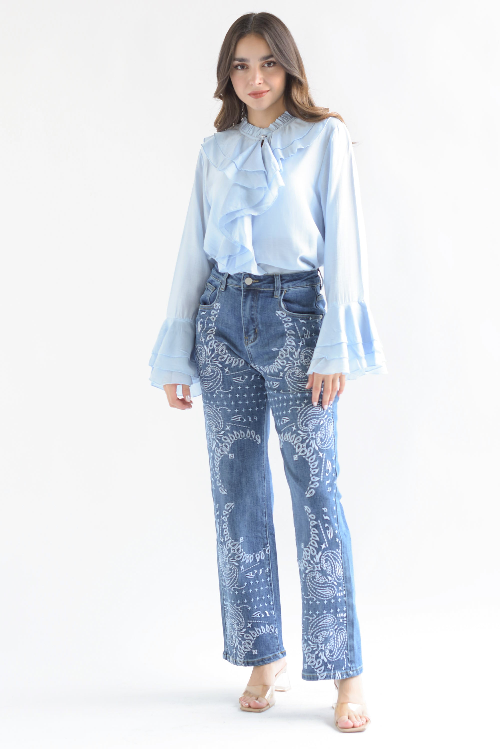 Jeans bordado Paisley Denim Medium