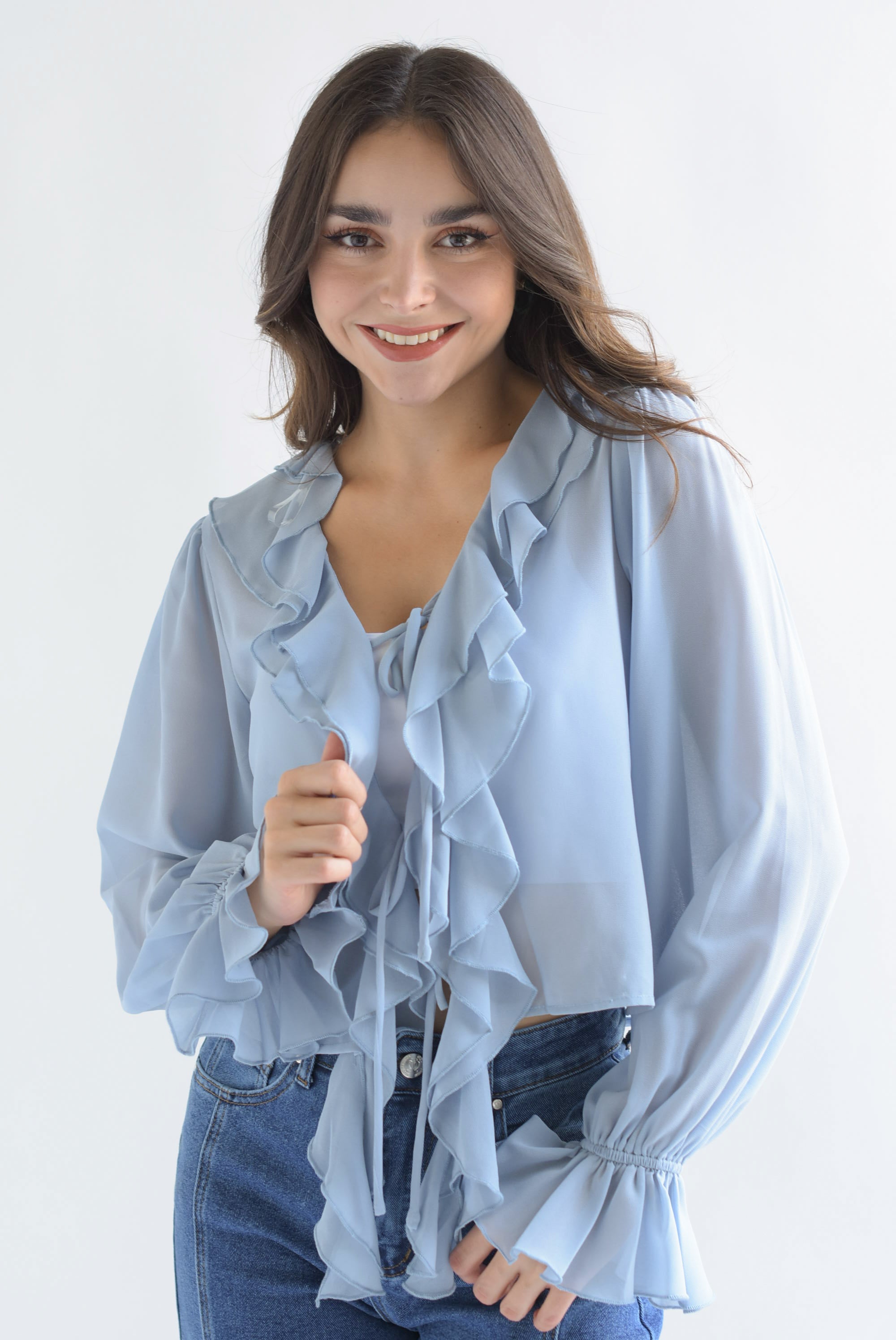 Blusa manga larga olanes gasa Azul Baby