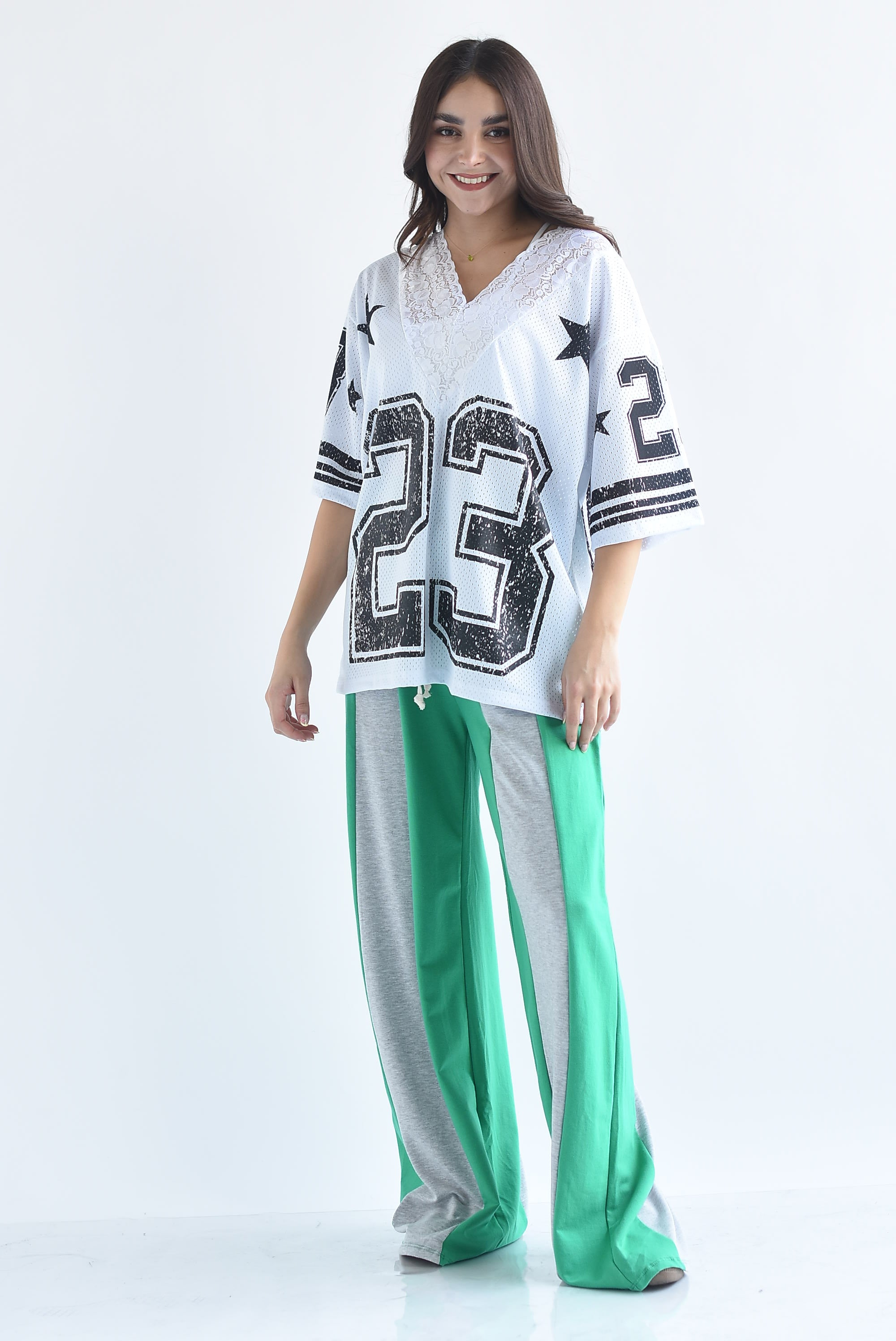 Pantalón wide leg franja bitono