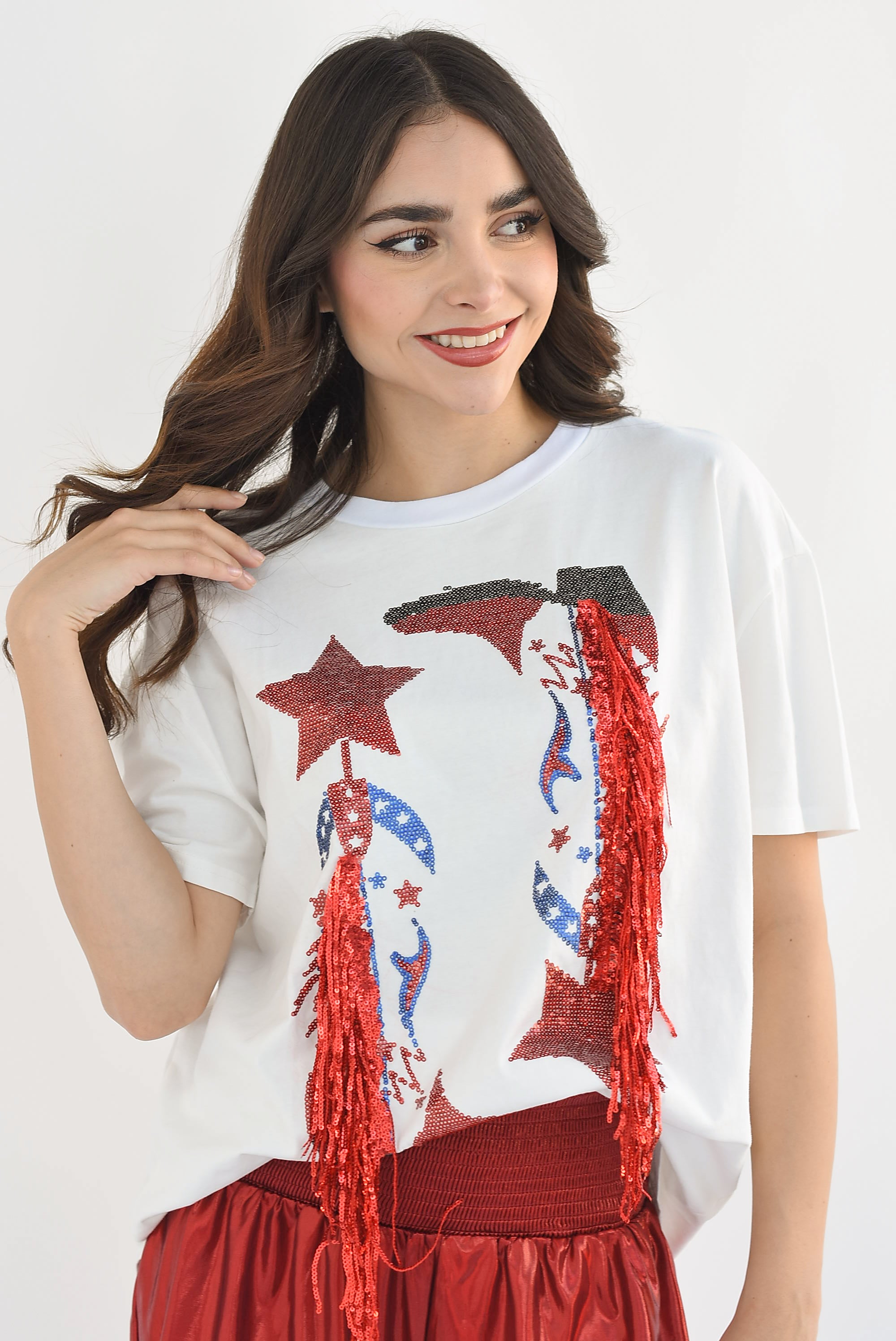 T-Shirt cowboy boots lentejuela Blanca
