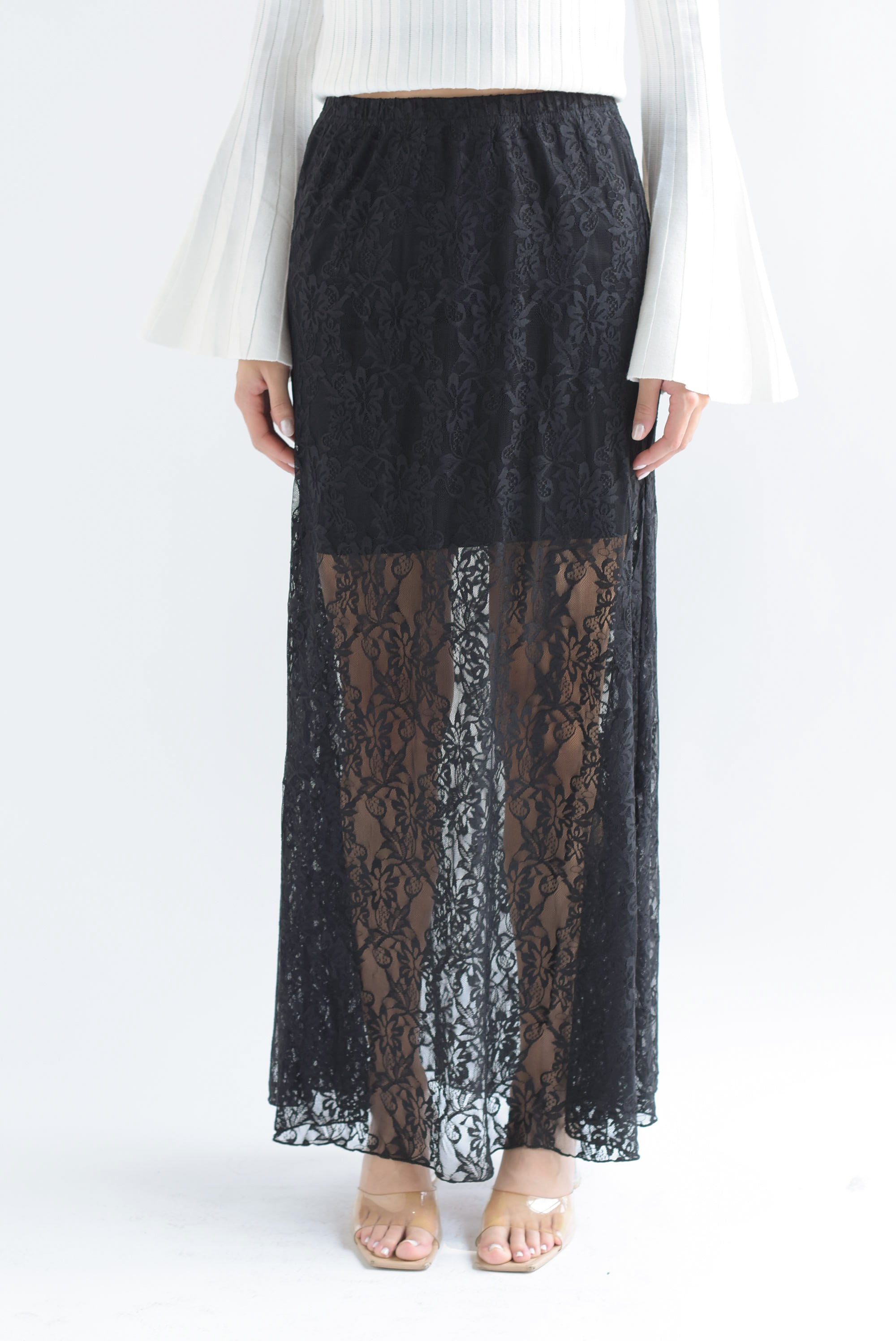 Falda larga encaje fondo Negro