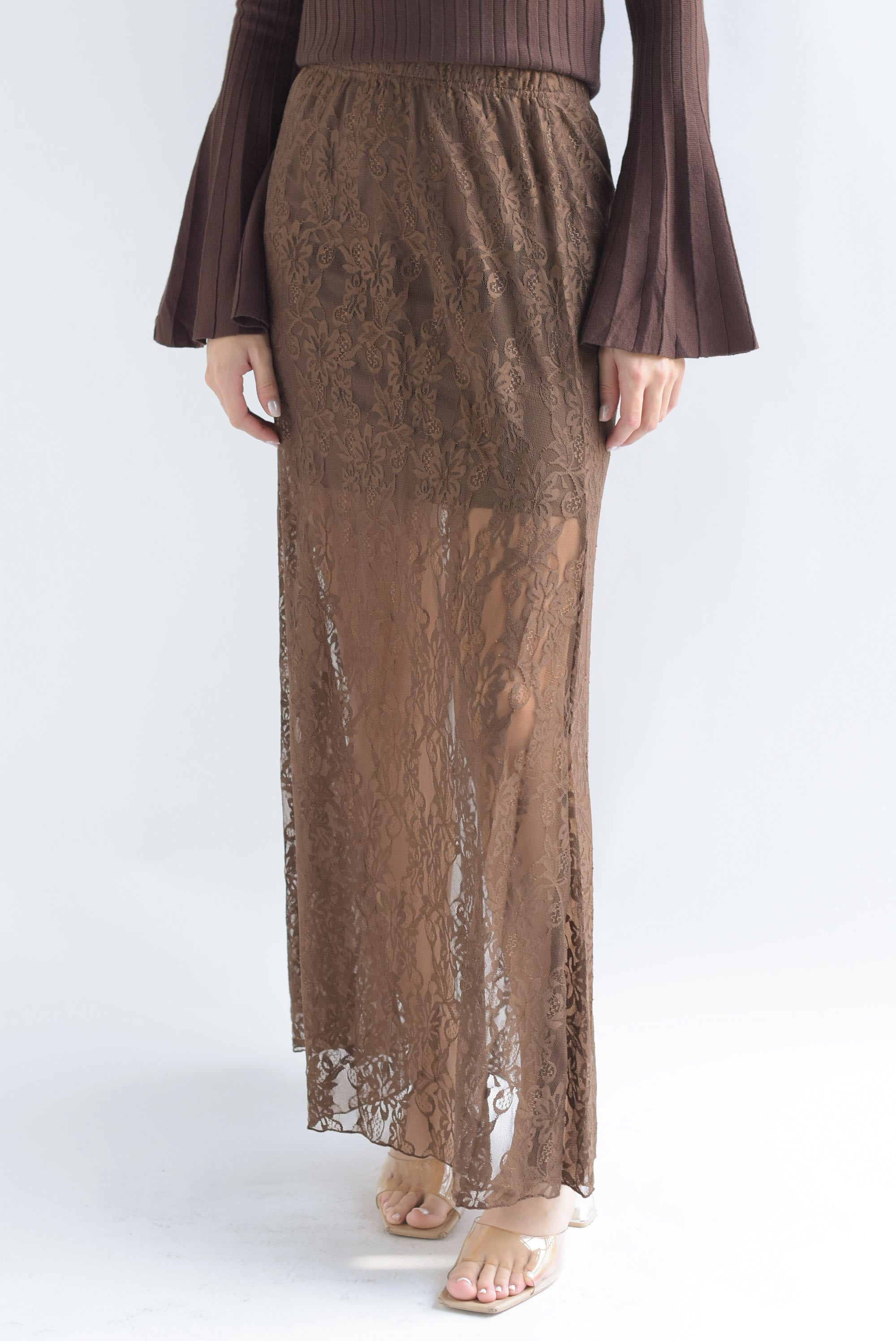 Falda larga encaje fondo Marrón