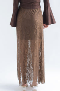 Fashion Styled Falda larga encaje fondo Marrón