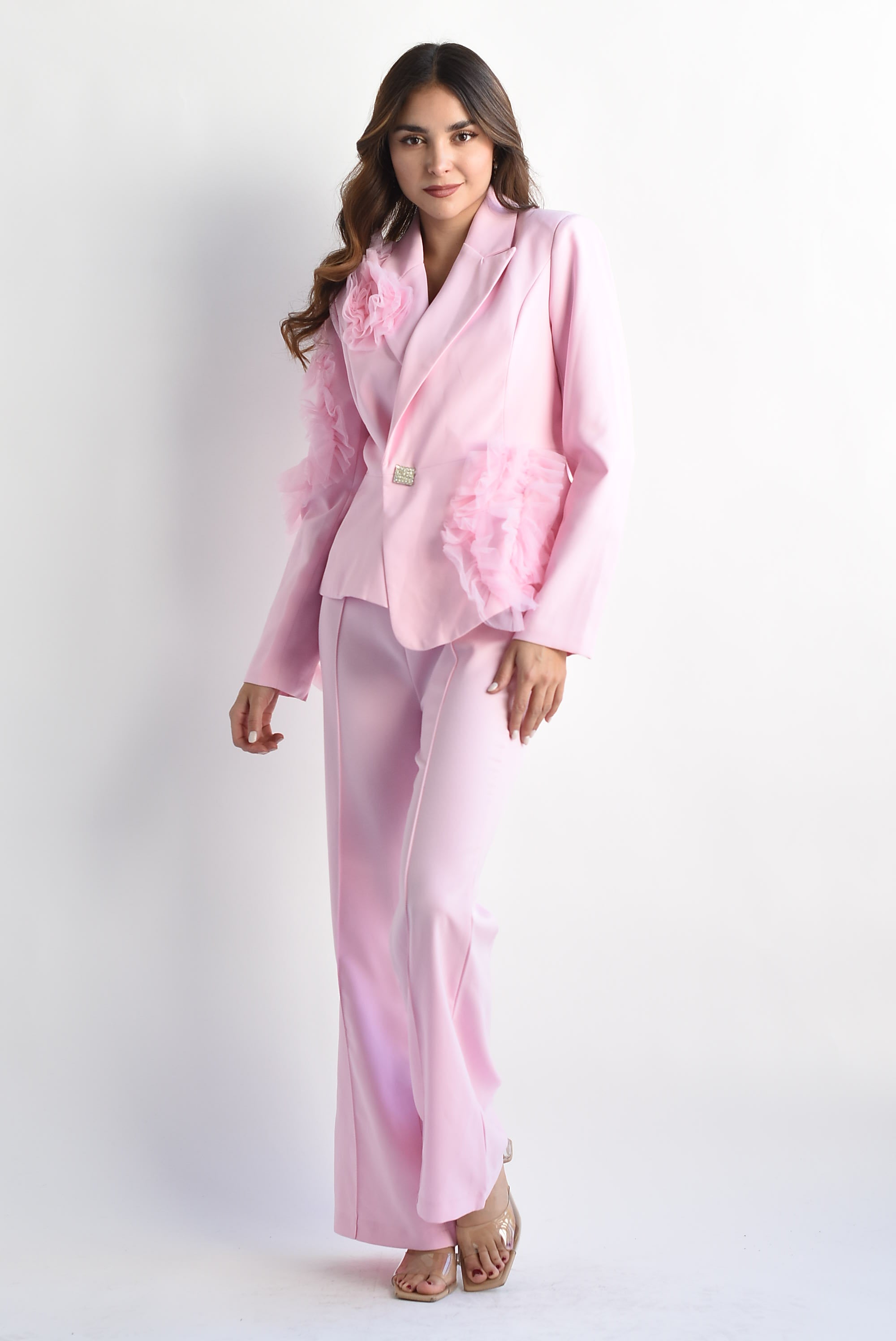 Set Pantalón y Blazer tulle Rosa