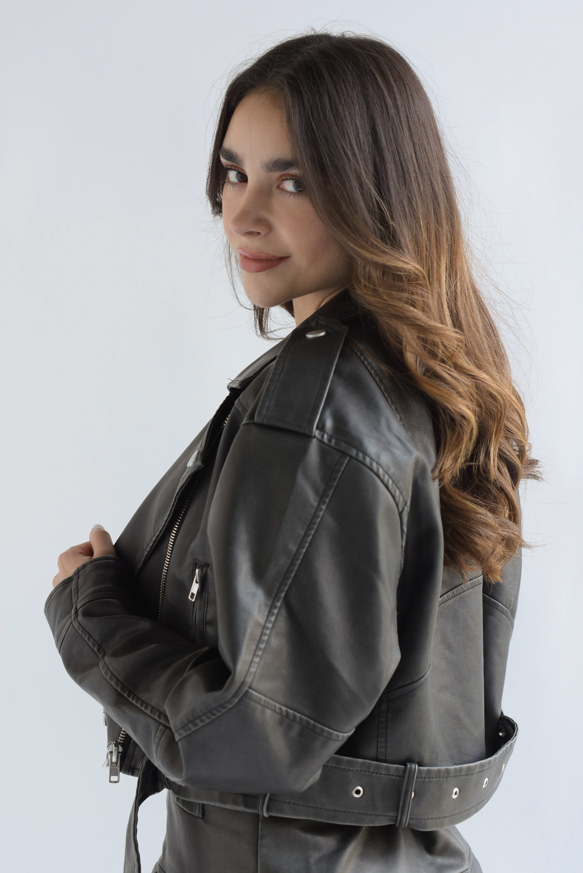 Set Falda tablas y Chamarra biker vinipiel vintage