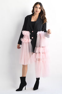 Fashion Styled Blazer dress Negro tulle Rosa