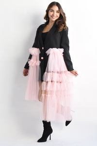 Fashion Styled Blazer dress Negro tulle Rosa