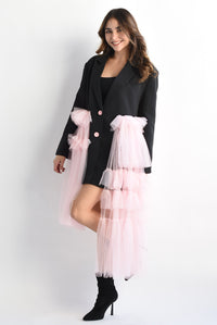 Fashion Styled Blazer dress Negro tulle Rosa