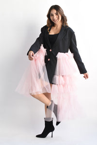 Fashion Styled Blazer dress Negro tulle Rosa