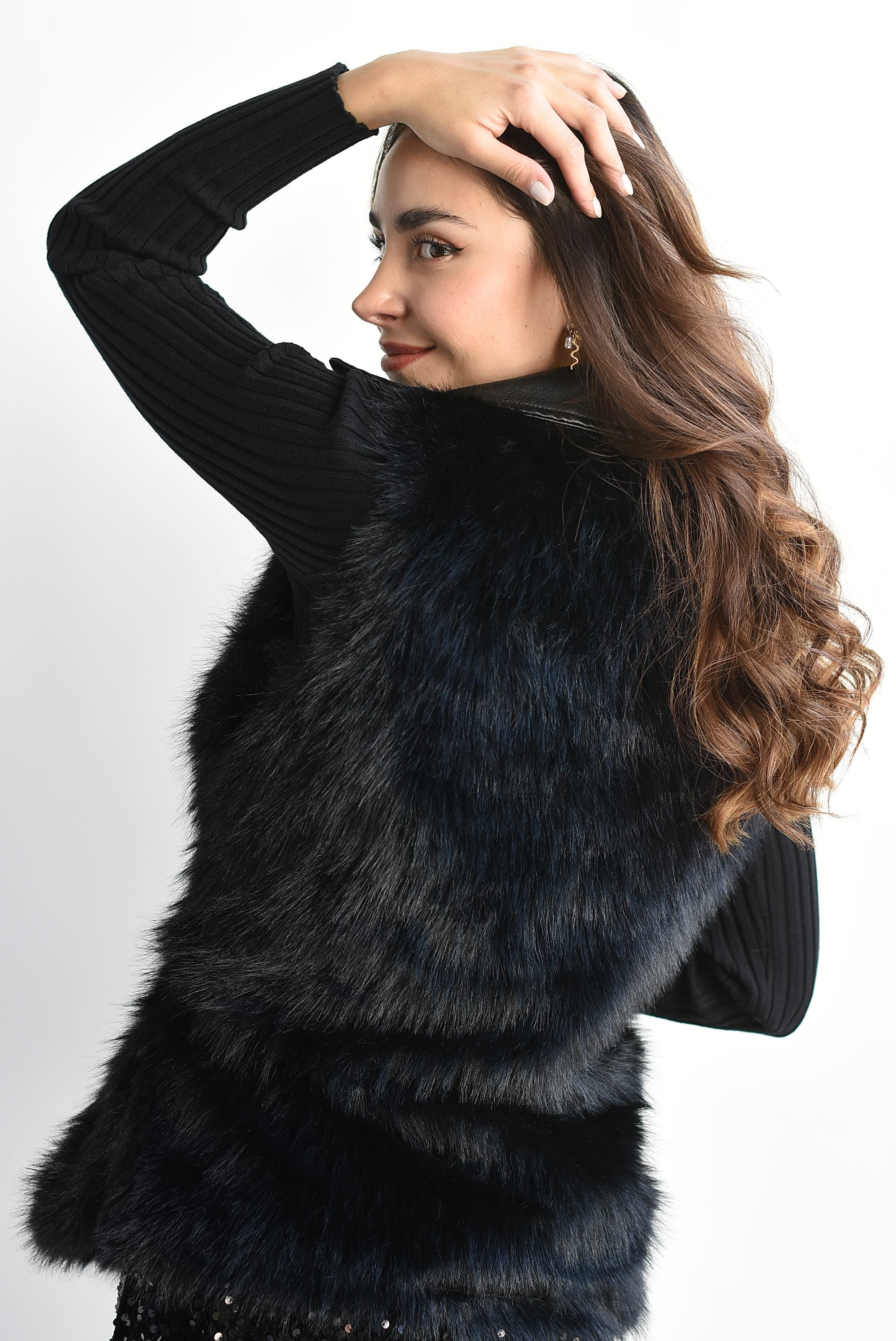 Chaleco fur vinipiel cinturón Negro