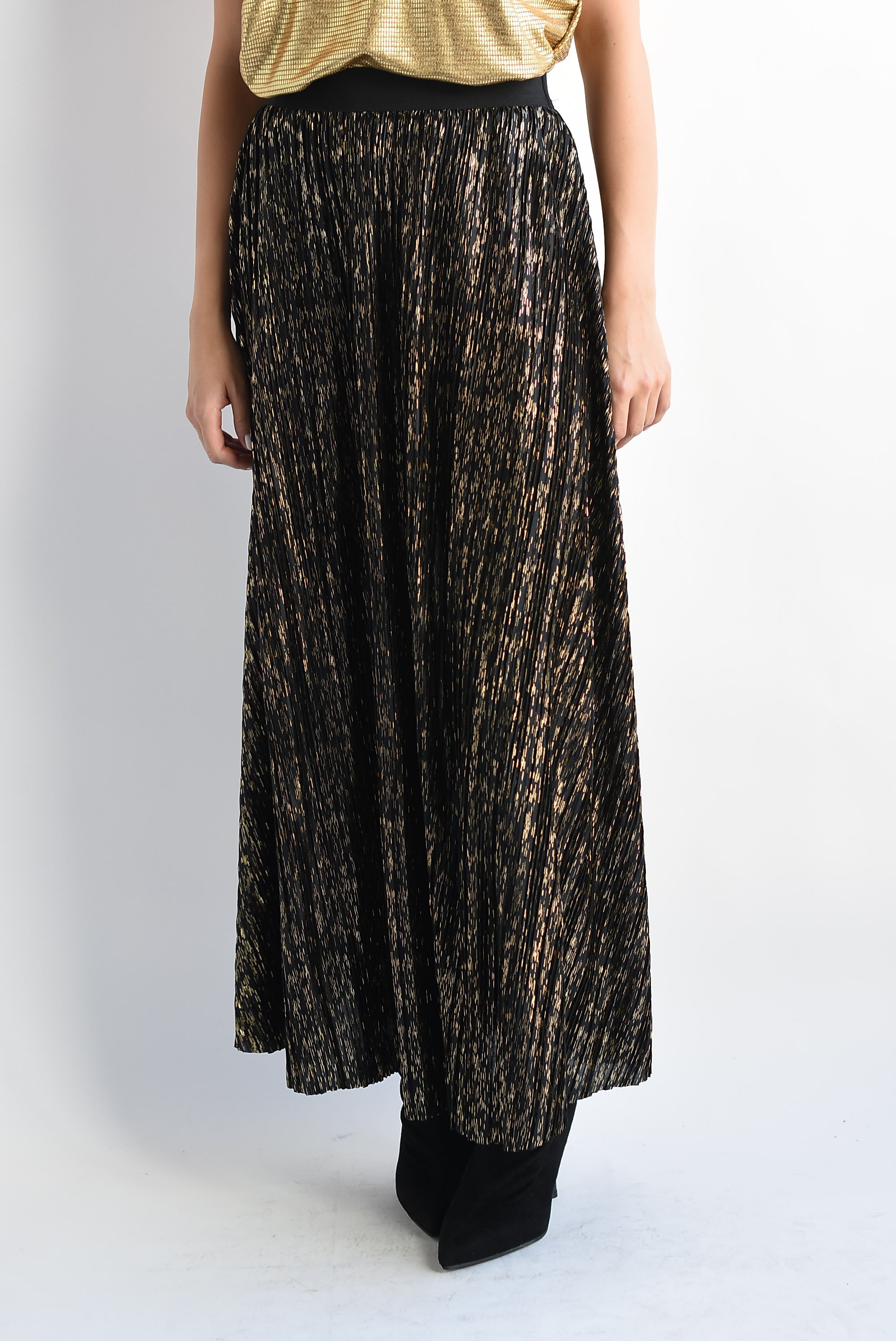 Falda plisada Negro con Dorado