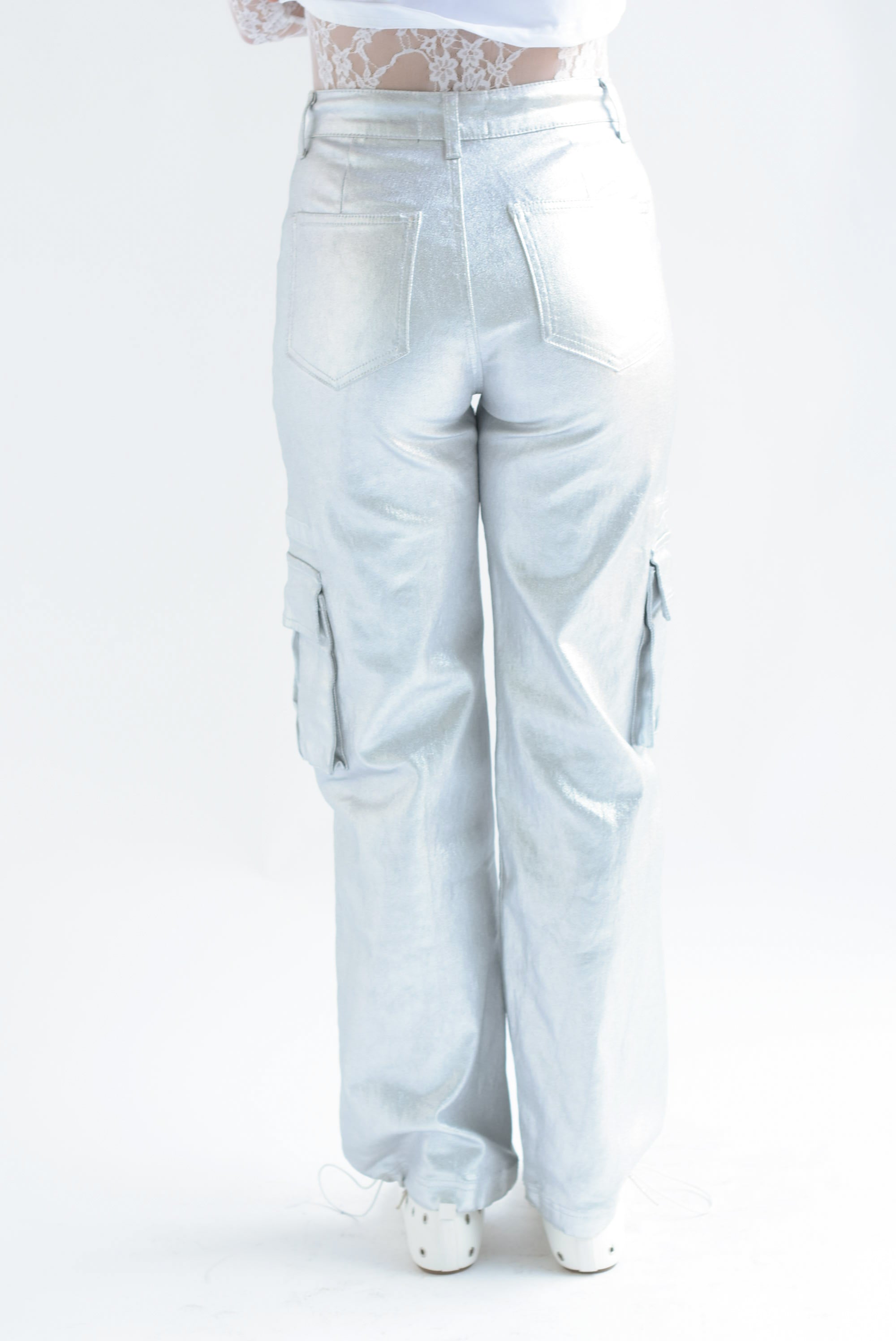 Jeans cargo metálico jaretas Plata