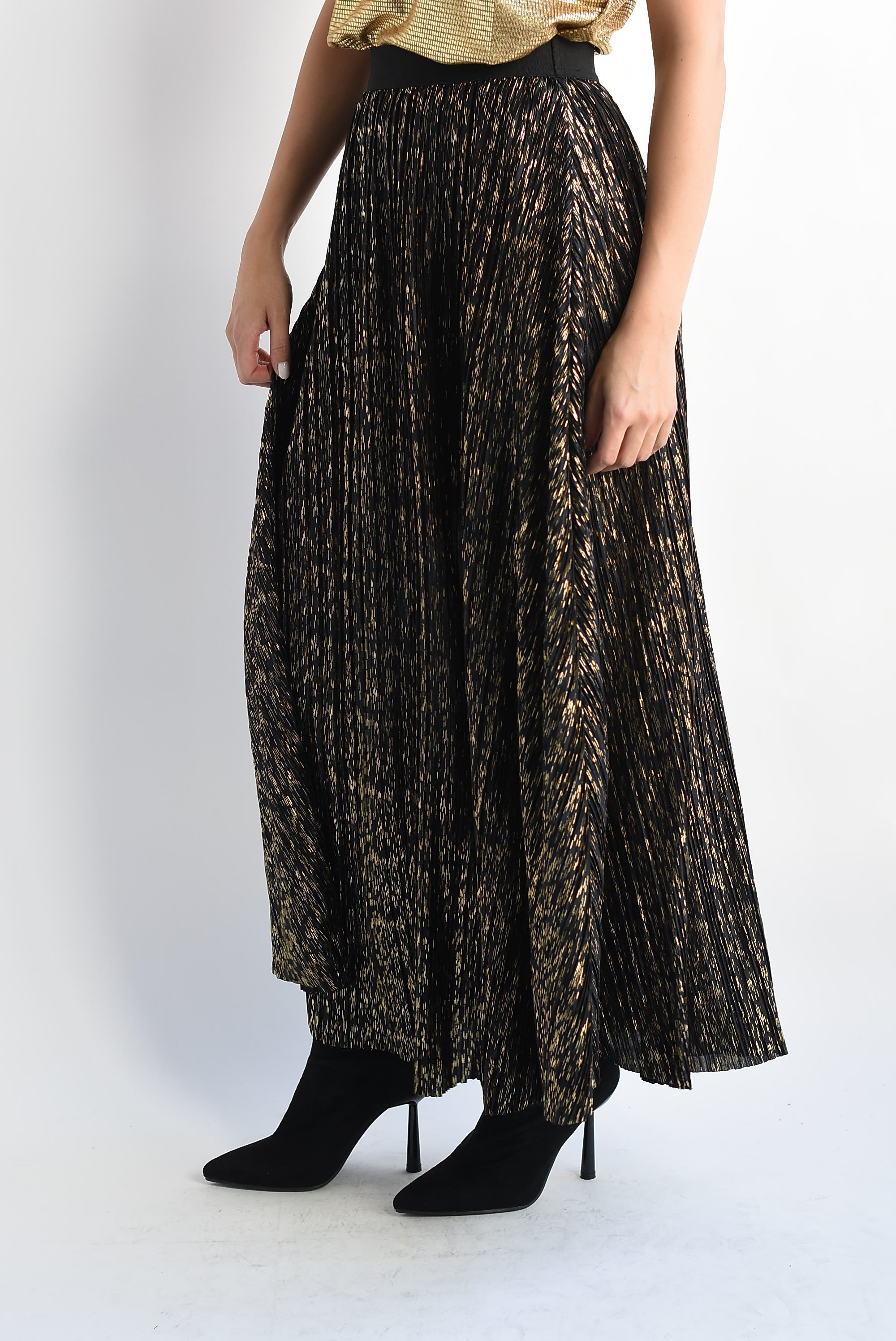 Falda plisada Negro con Dorado